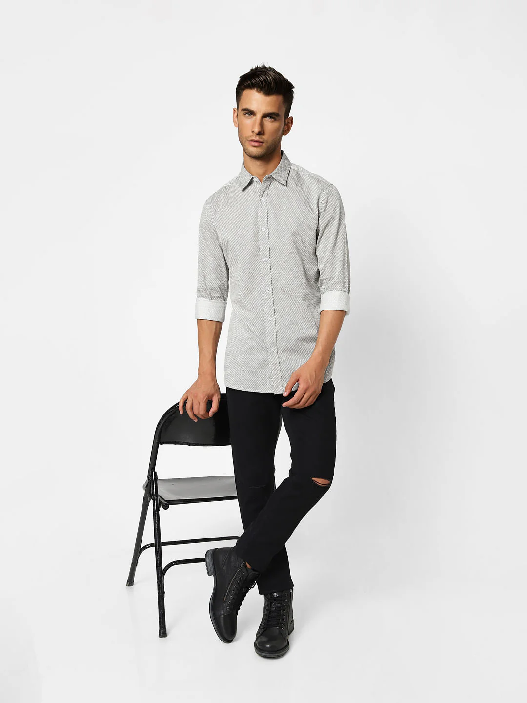 Grey Printed Full Sleeves Shirt