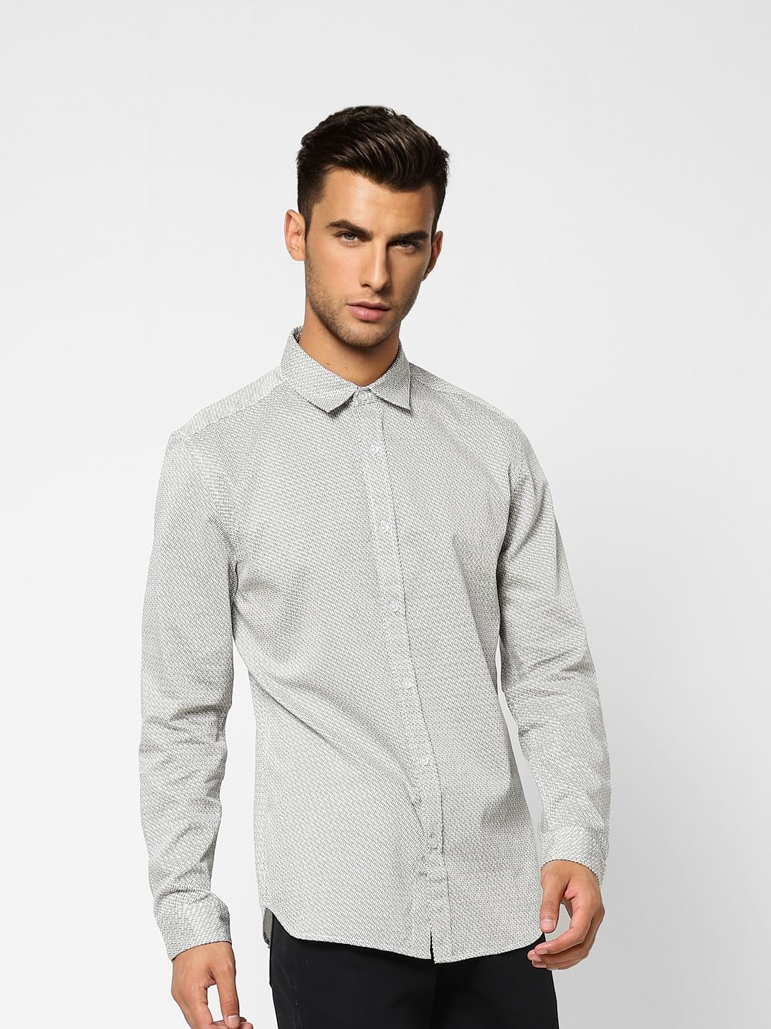 Grey Printed Full Sleeves Shirt - Image 3