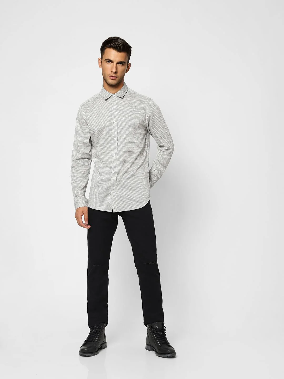 Grey Printed Full Sleeves Shirt - Image 6