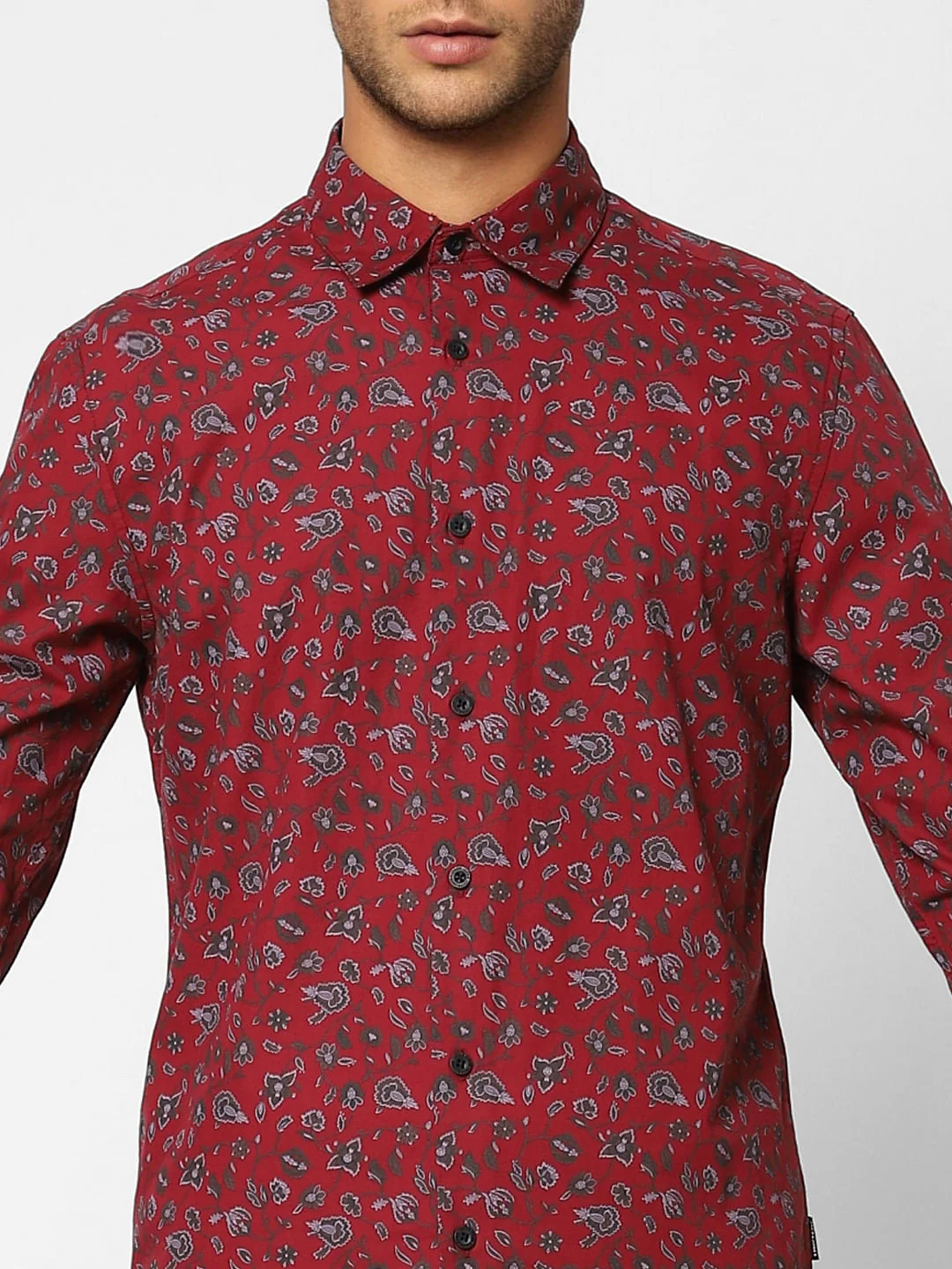 Red Floral Print Full Sleeves Shirt - Image 5