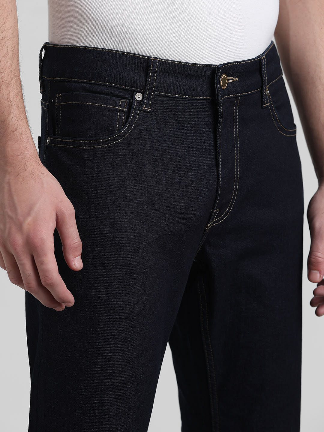 Dark Blue Mid Rise Clark Regular Fit Jeans - Image 4