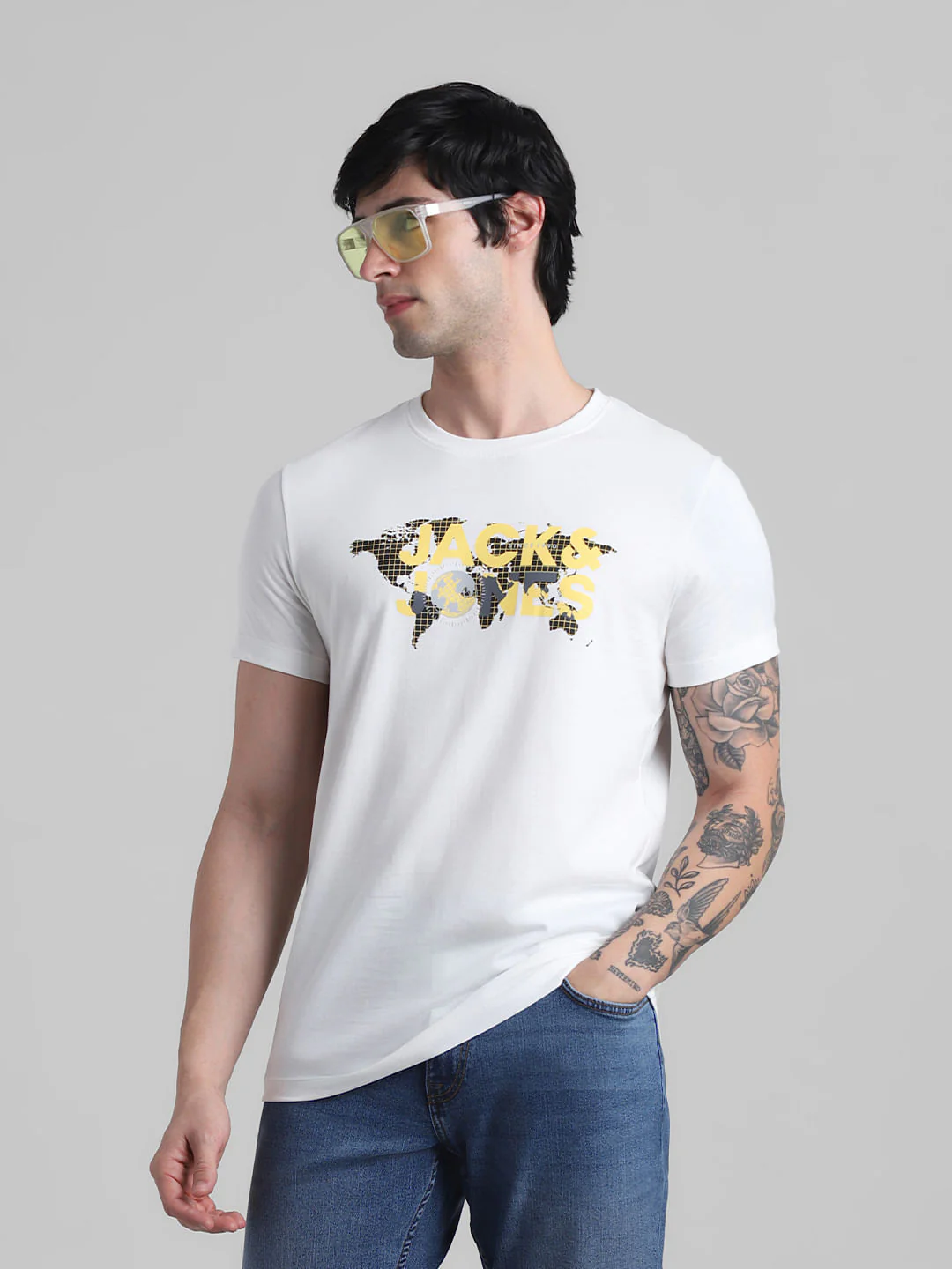 White Map Print Crew Neck T-shirt