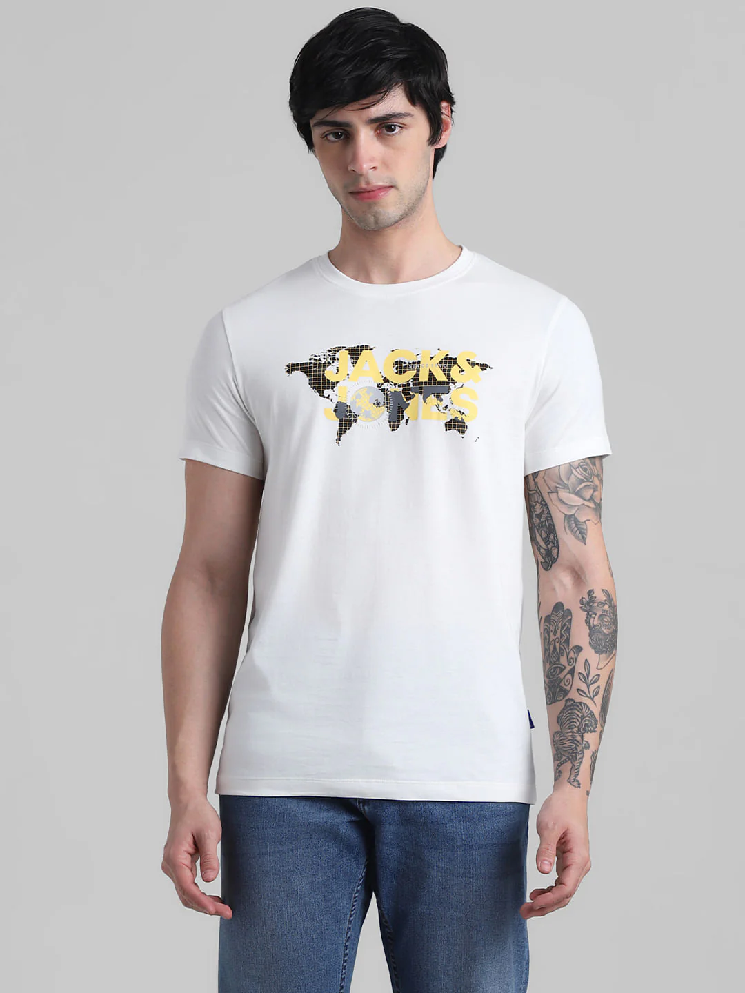 White Map Print Crew Neck T-shirt - Image 2