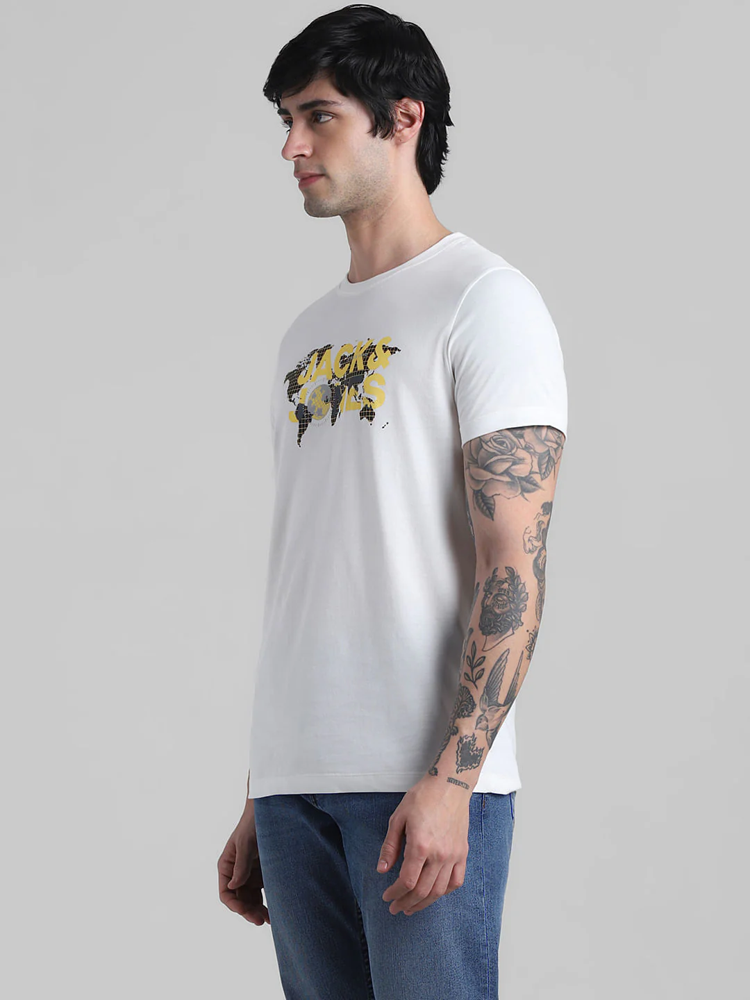 White Map Print Crew Neck T-shirt - Image 3
