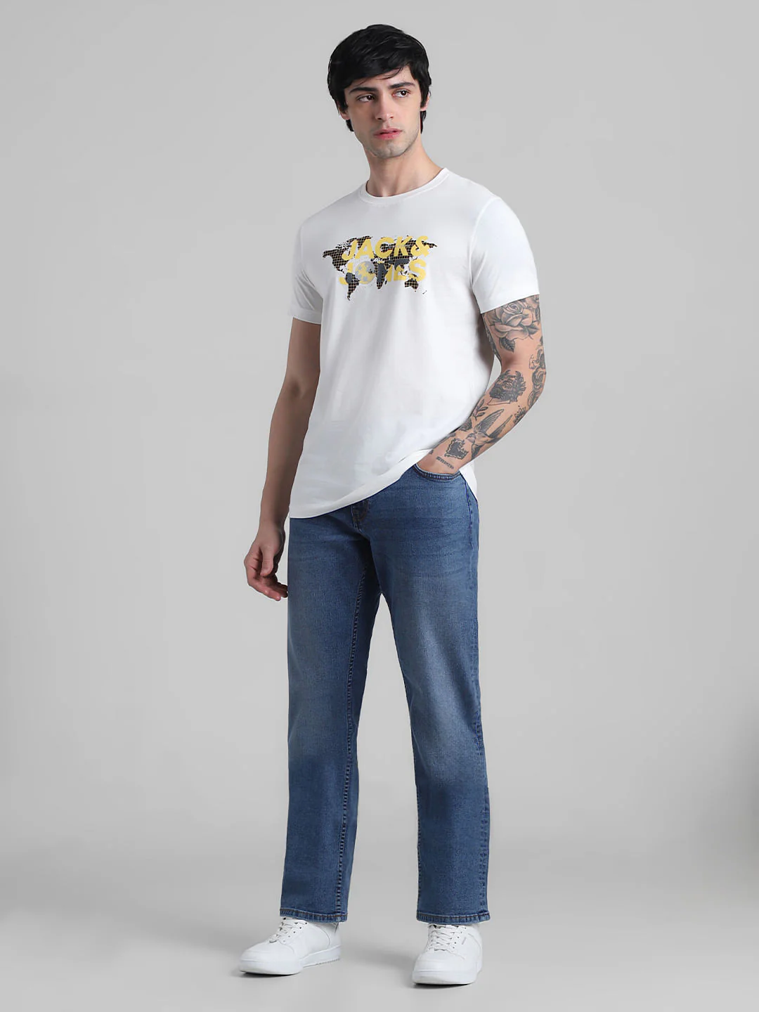 White Map Print Crew Neck T-shirt - Image 6