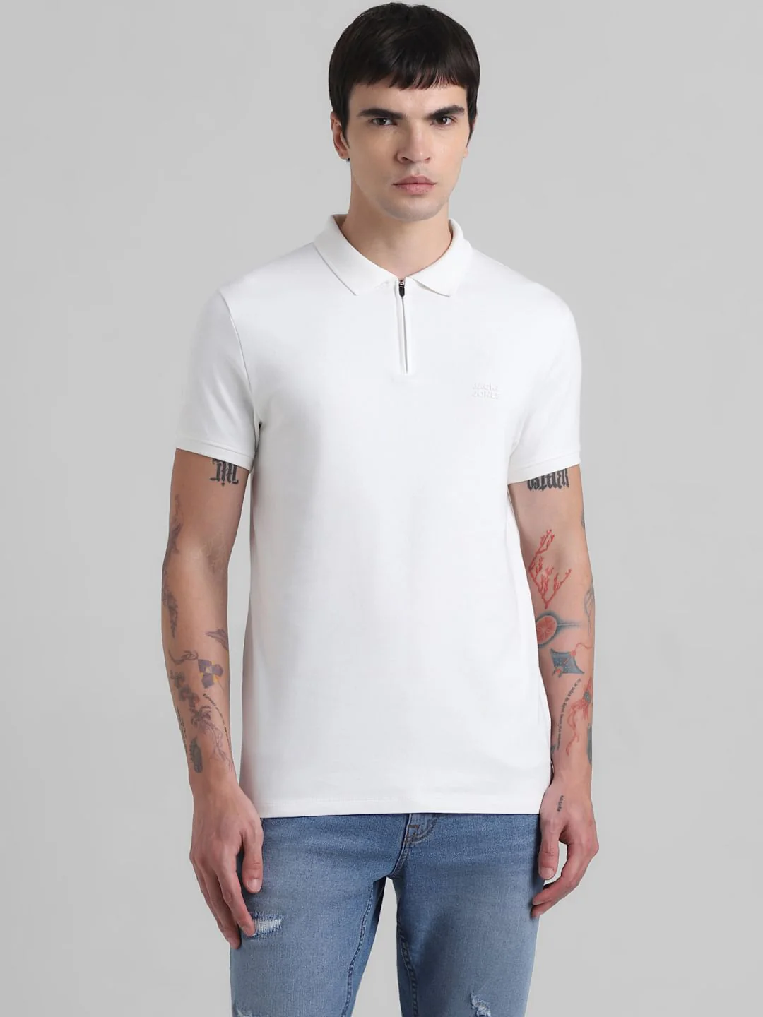 White Zip Detail Polo T-shirt - Image 2