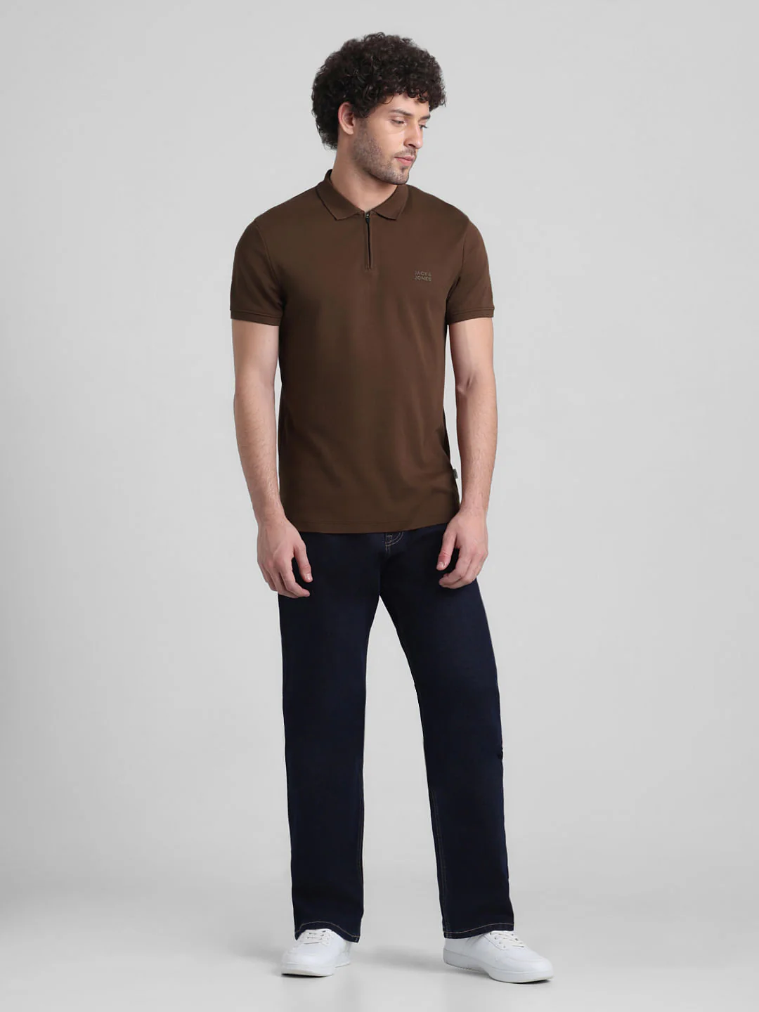 Brown Zipped Cotton Polo - Image 6