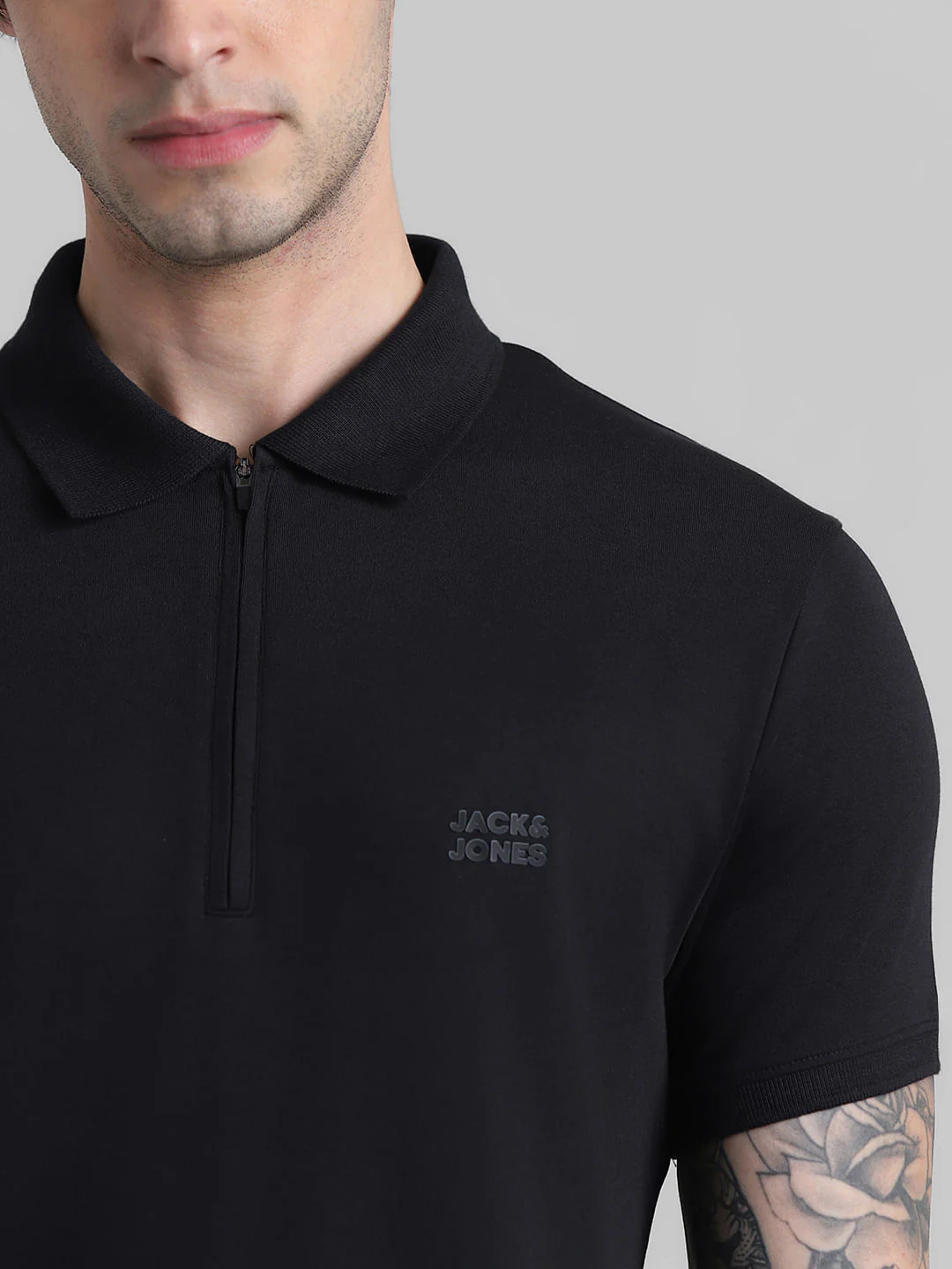 Black Zip Detail Polo T-shirt - Image 5