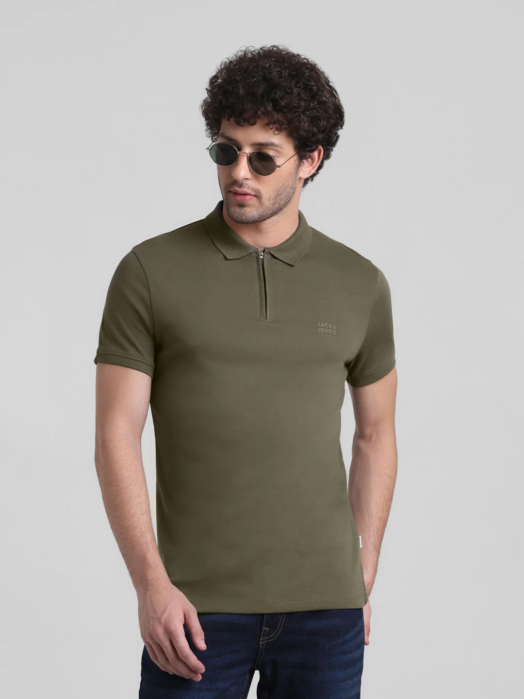 Dark Green Zipped Cotton Polo