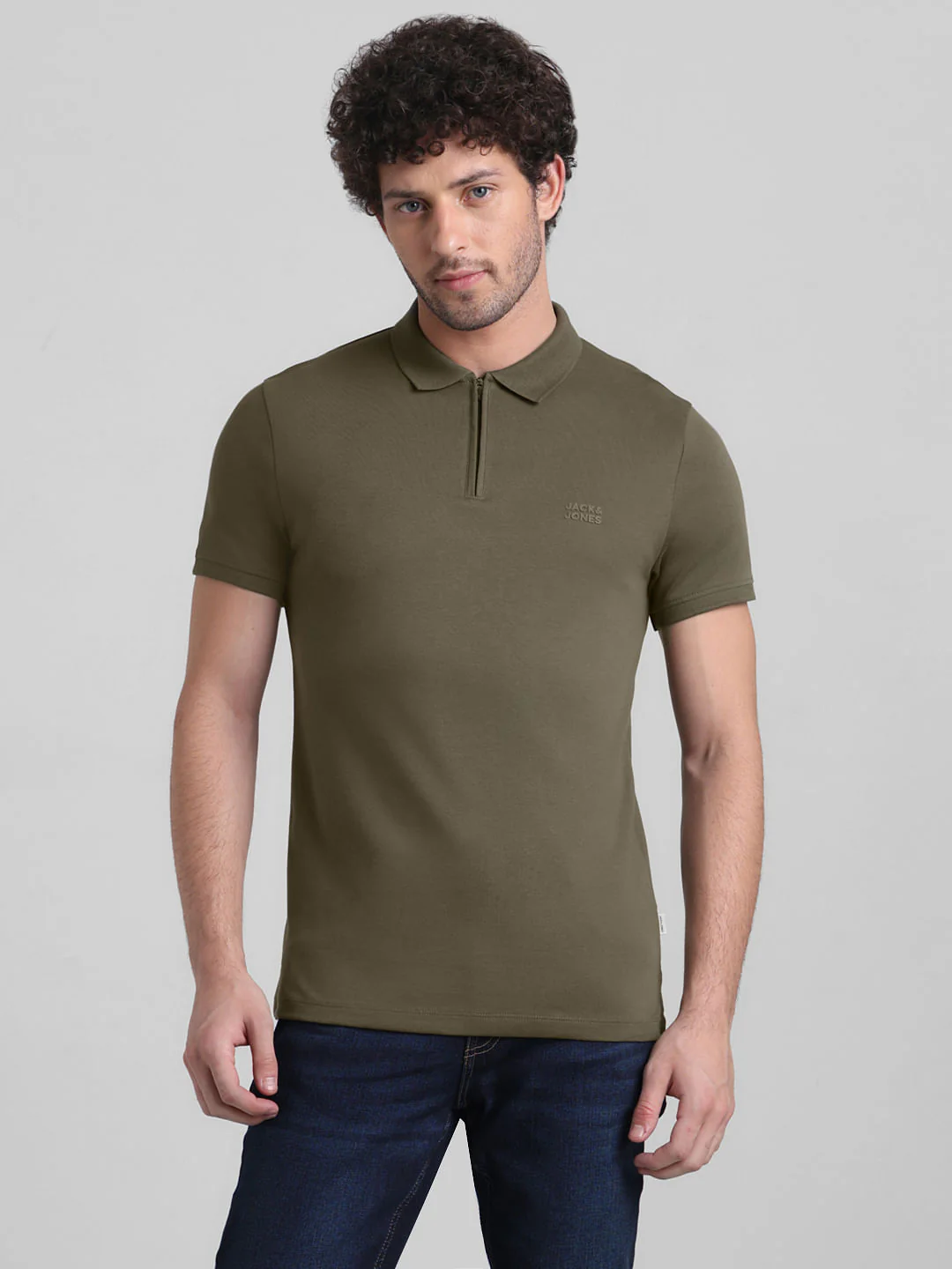 Dark Green Zipped Cotton Polo - Image 2