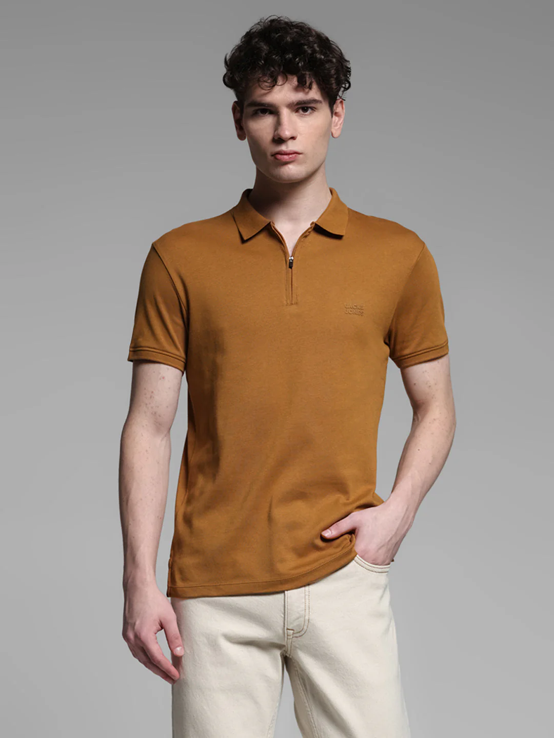 Golden Brown Zipped Polo - Image 2