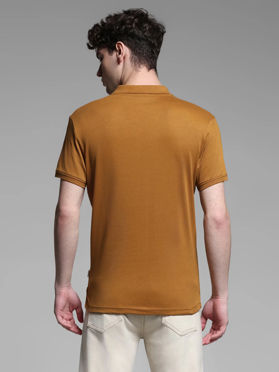 Golden Brown Zipped Polo - Image 4