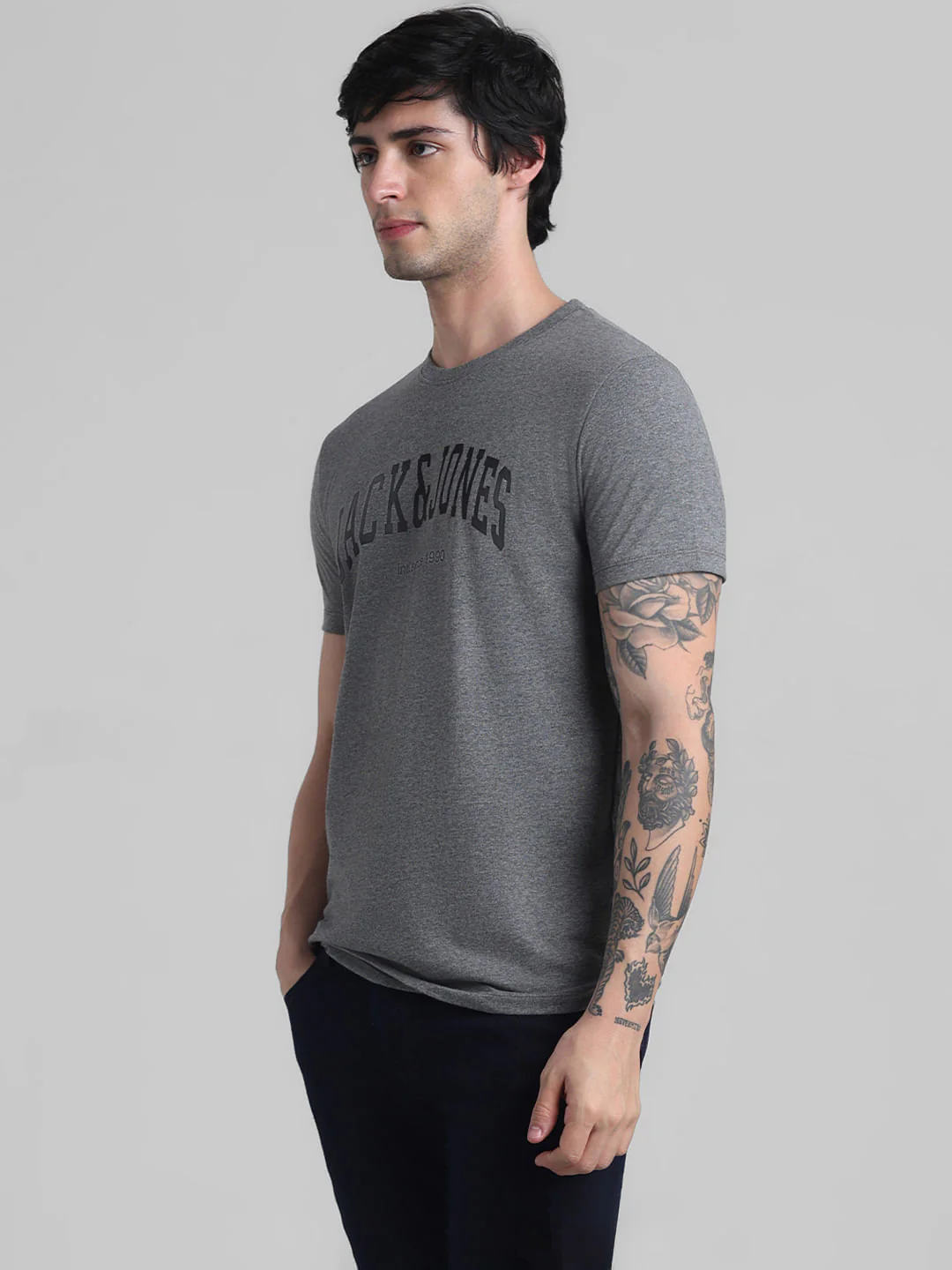 Grey Logo Text Crew Neck T-shirt - Image 3