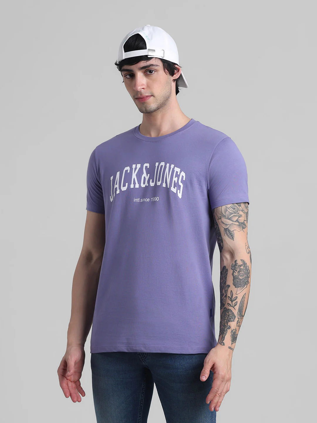 Purple Logo Text Crew Neck T-shirt