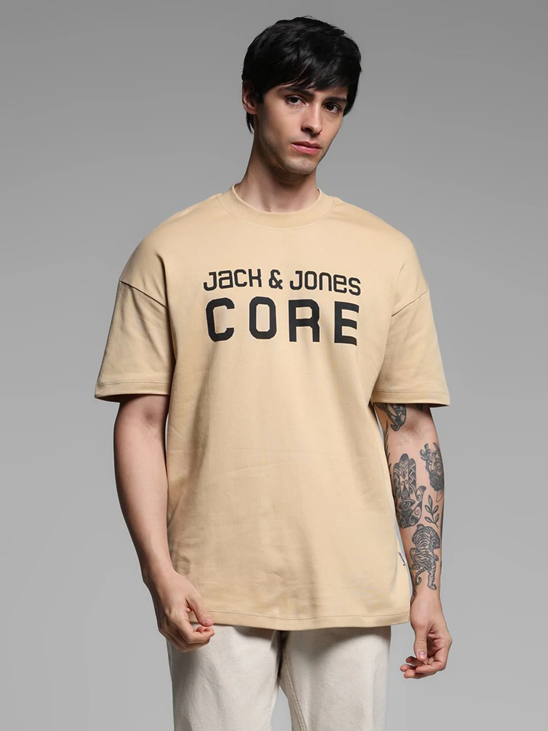 Beige Cotton Oversized T-Shirt - Image 2