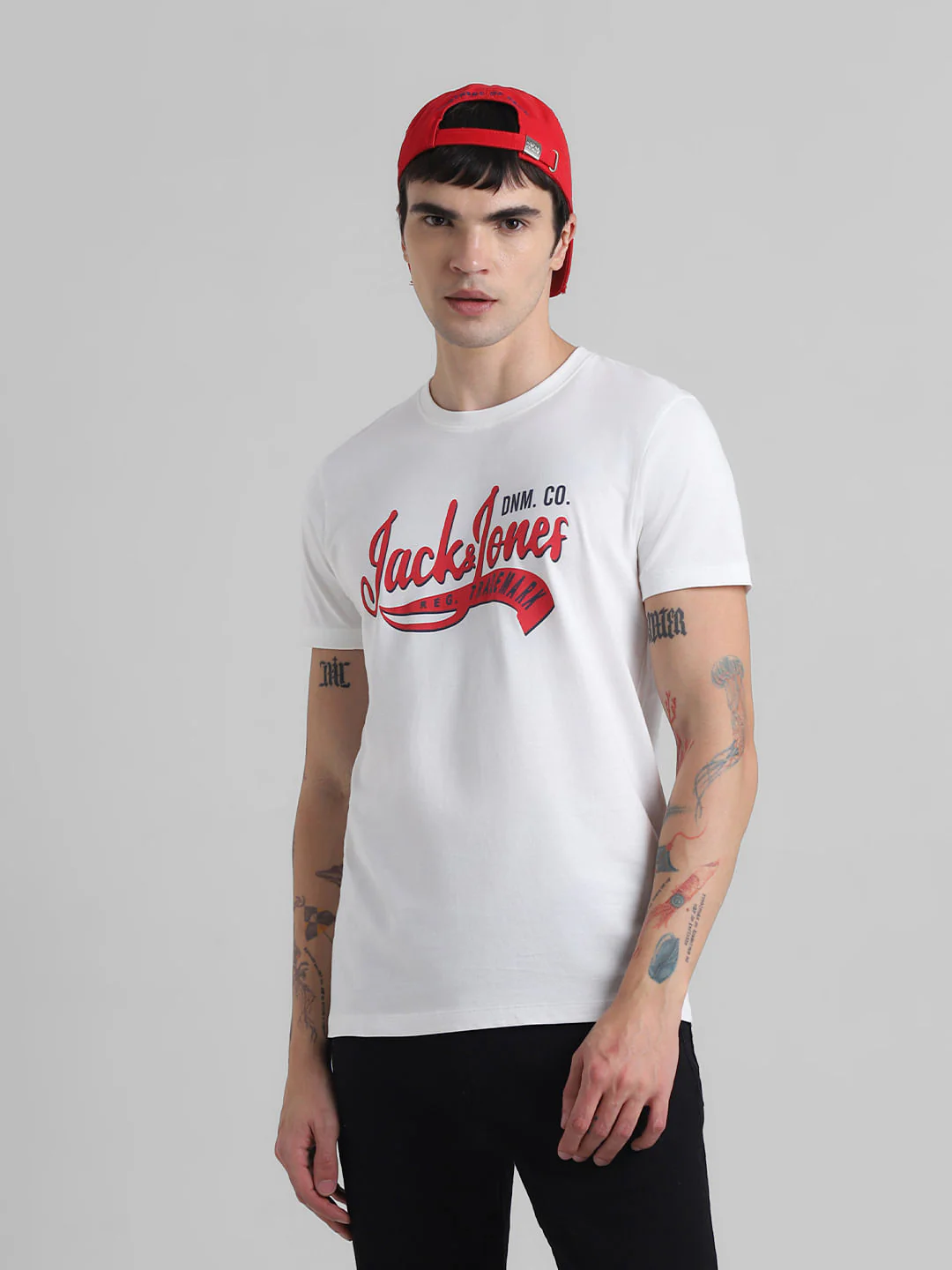 White Logo Print Crew Neck T-shirt