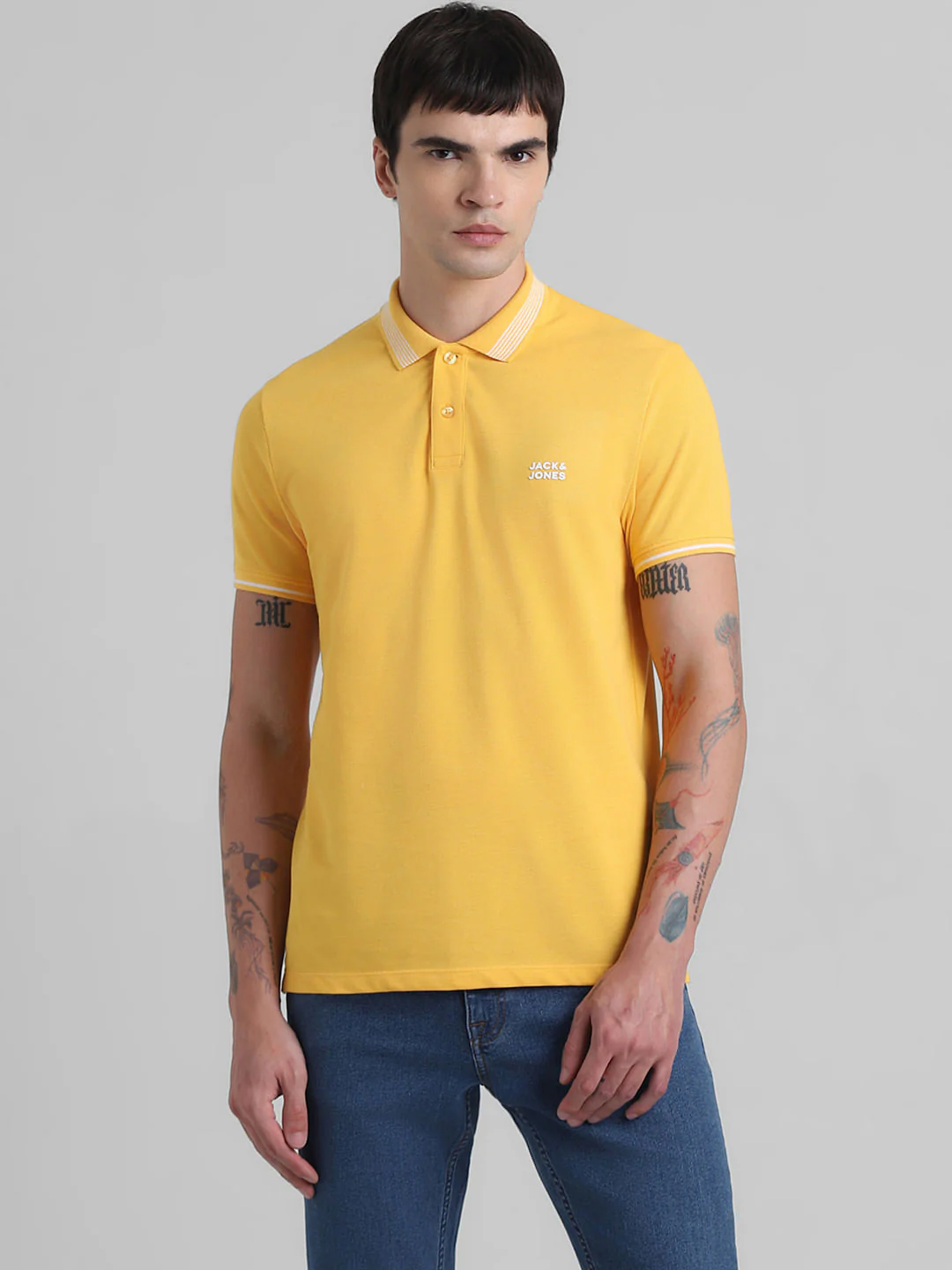 Yellow Contrast Tipping Polo T-shirt - Image 2