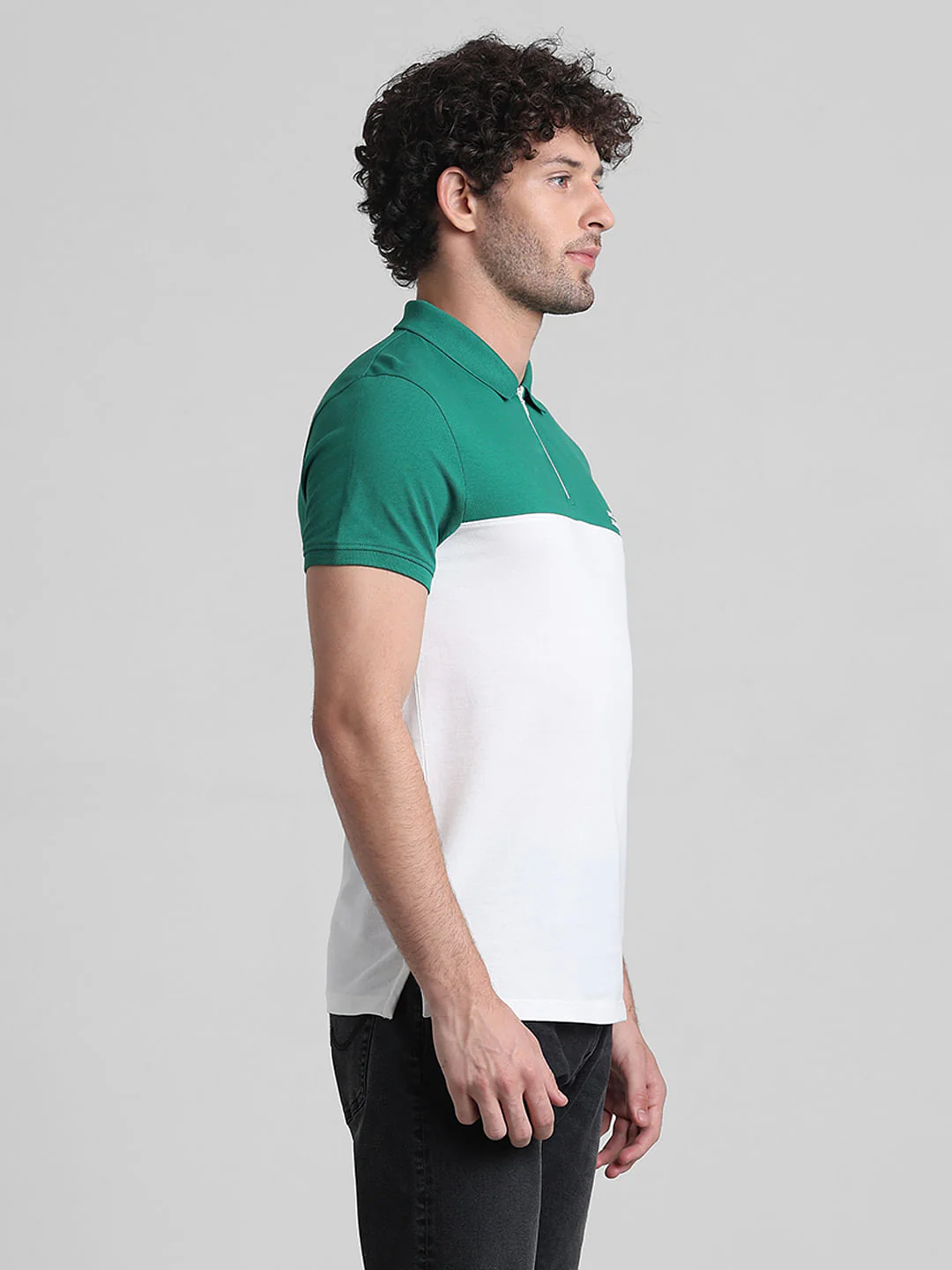 Green Zipped Colourblocked Polo - Image 3