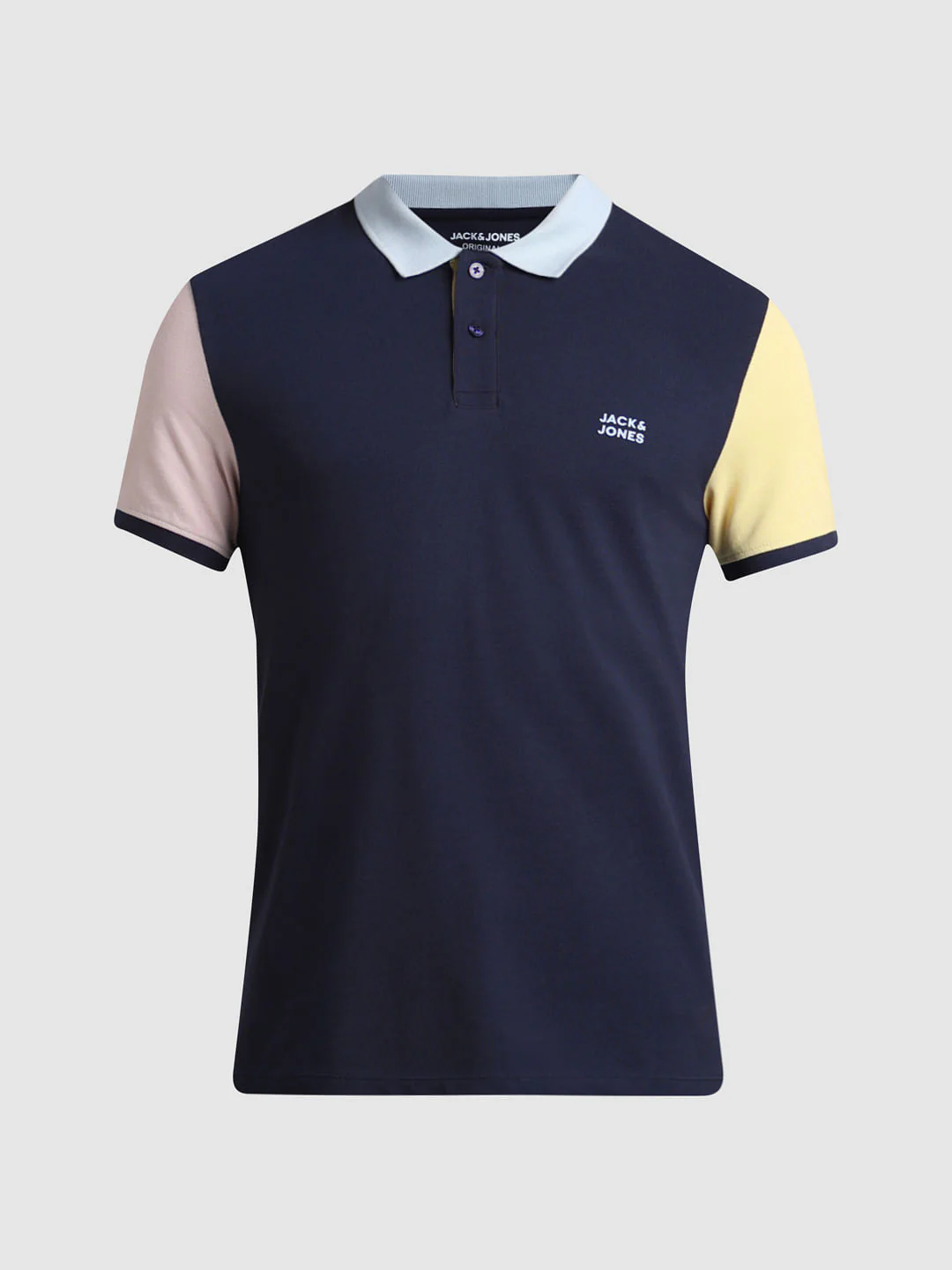 Navy Blue Cotton Colourblocked Polo - Image 7