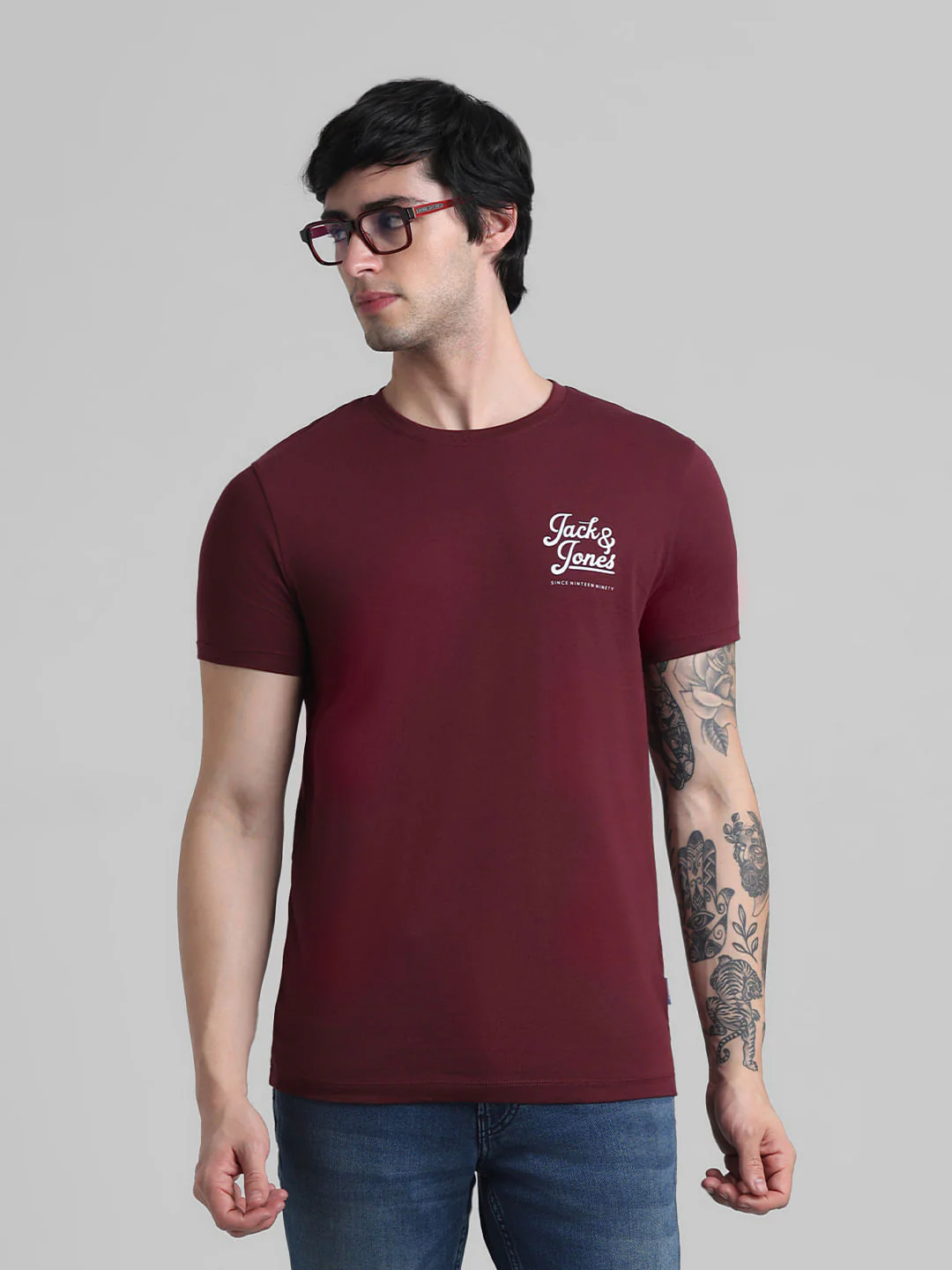 Maroon Chest Branding Crew Neck T-shirt