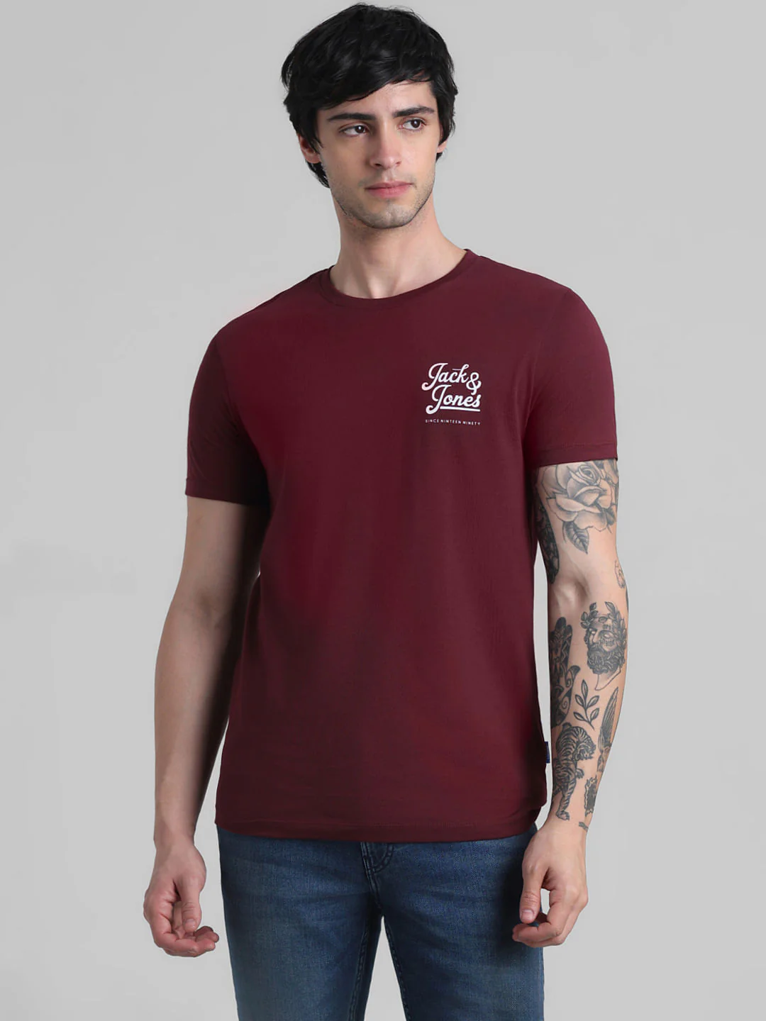 Maroon Chest Branding Crew Neck T-shirt - Image 2