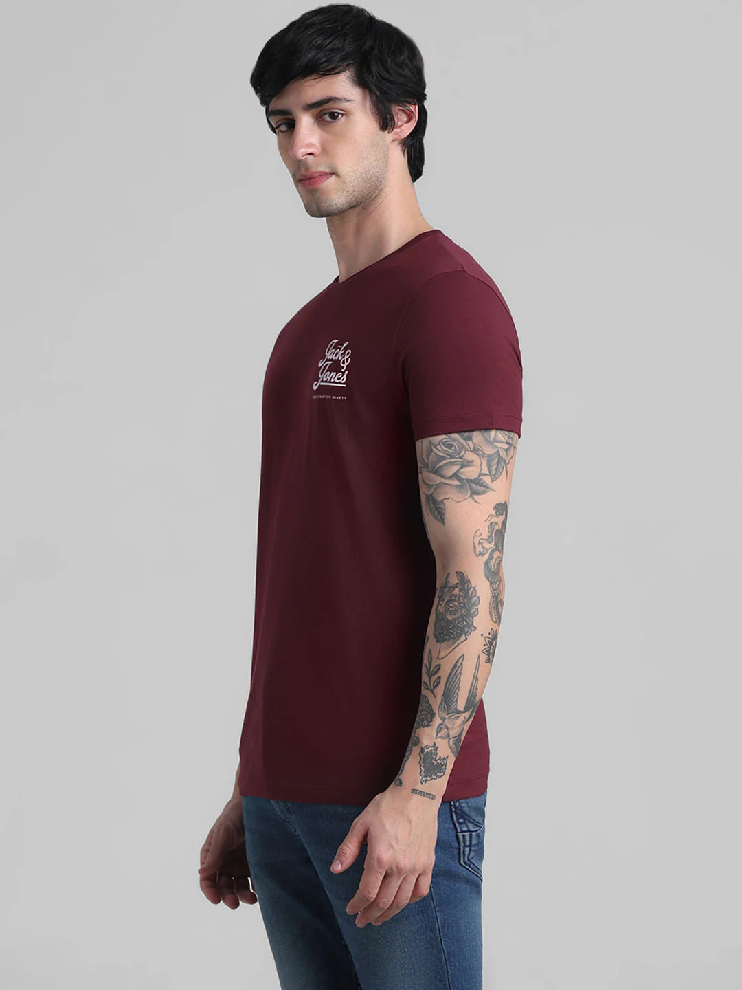 Maroon Chest Branding Crew Neck T-shirt - Image 3
