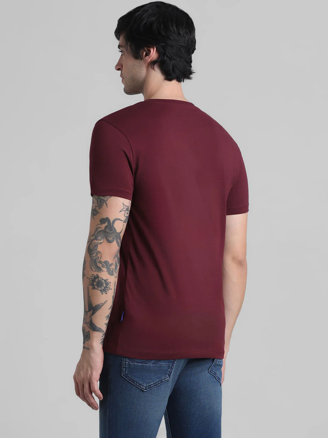 Maroon Chest Branding Crew Neck T-shirt - Image 4