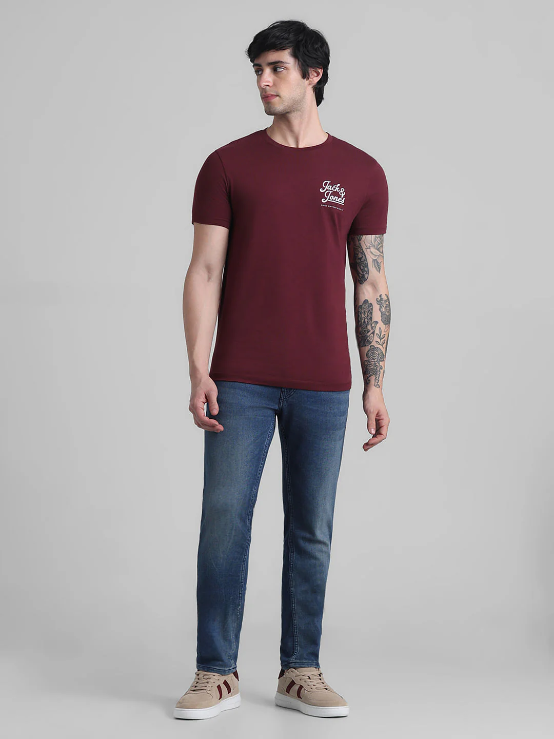 Maroon Chest Branding Crew Neck T-shirt - Image 6