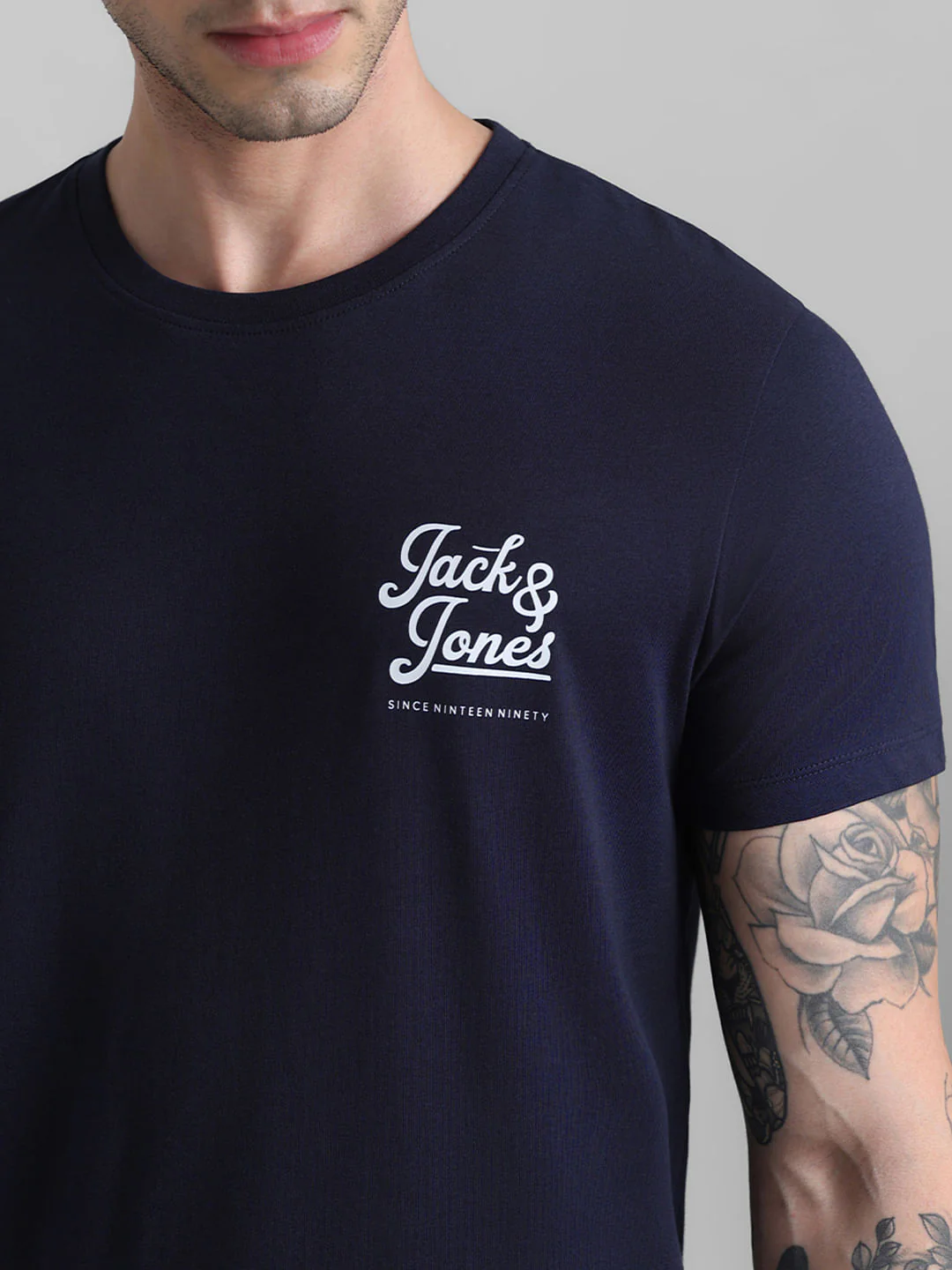 Navy Blue Chest Branding Crew Neck T-shirt - Image 5