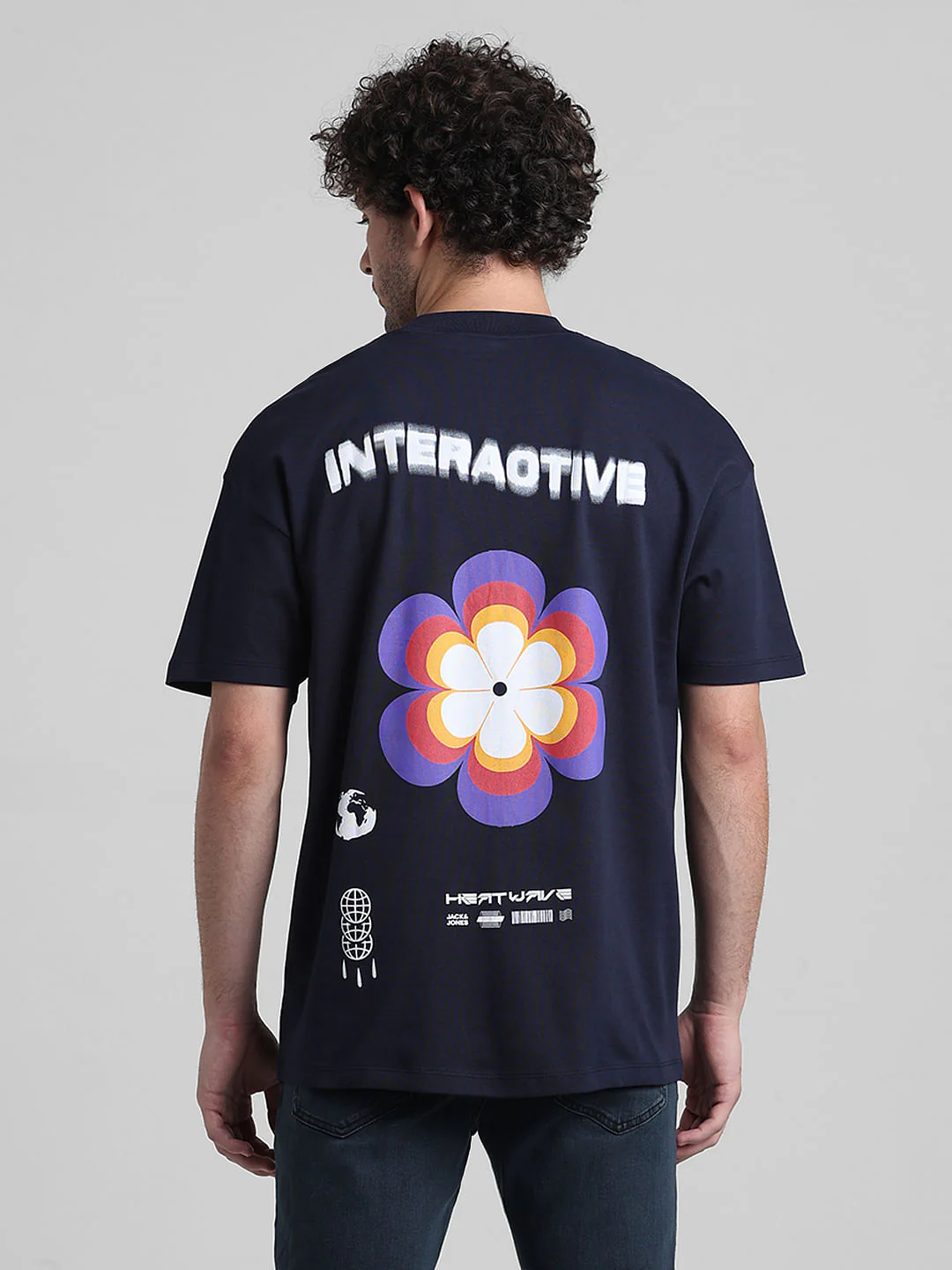 Navy Blue Graphic Printed Oversized T-shirt - Image 4