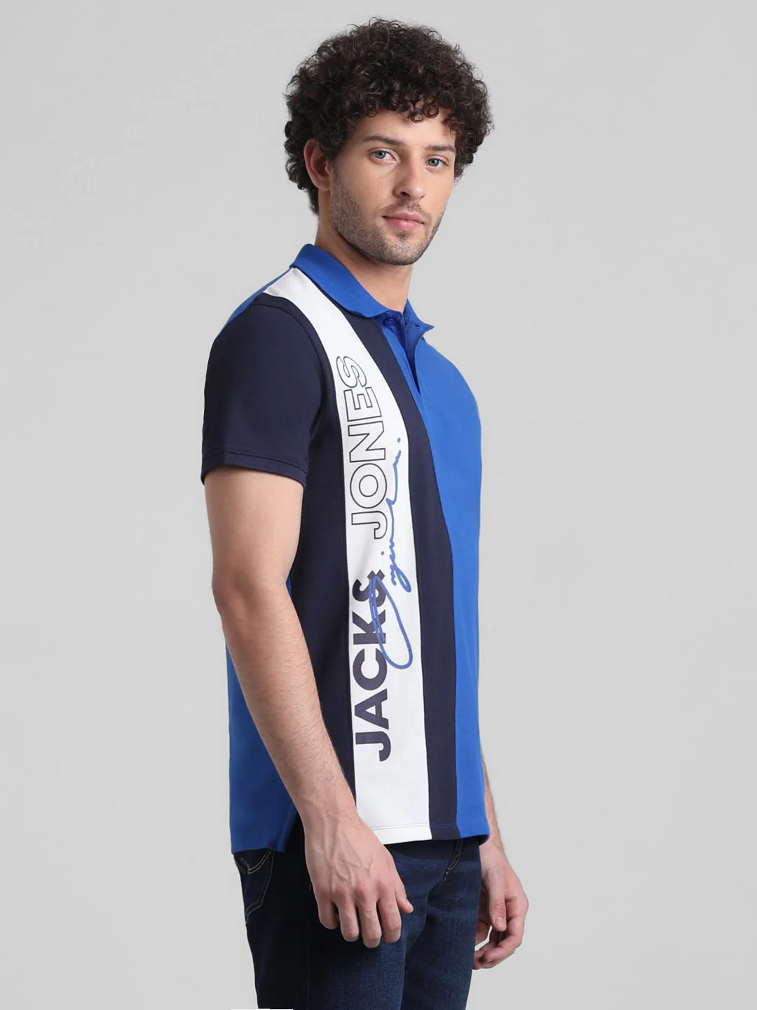 Blue Vertical Striped Cotton Polo - Image 3