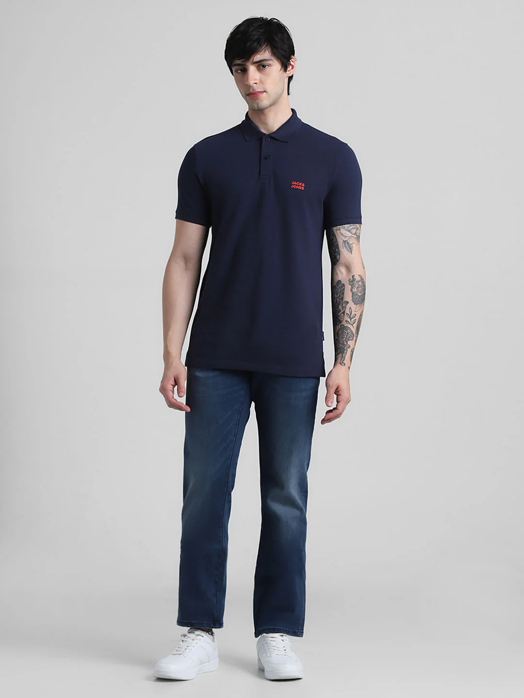 Navy Blue Logo Text Cotton Polo - Image 6