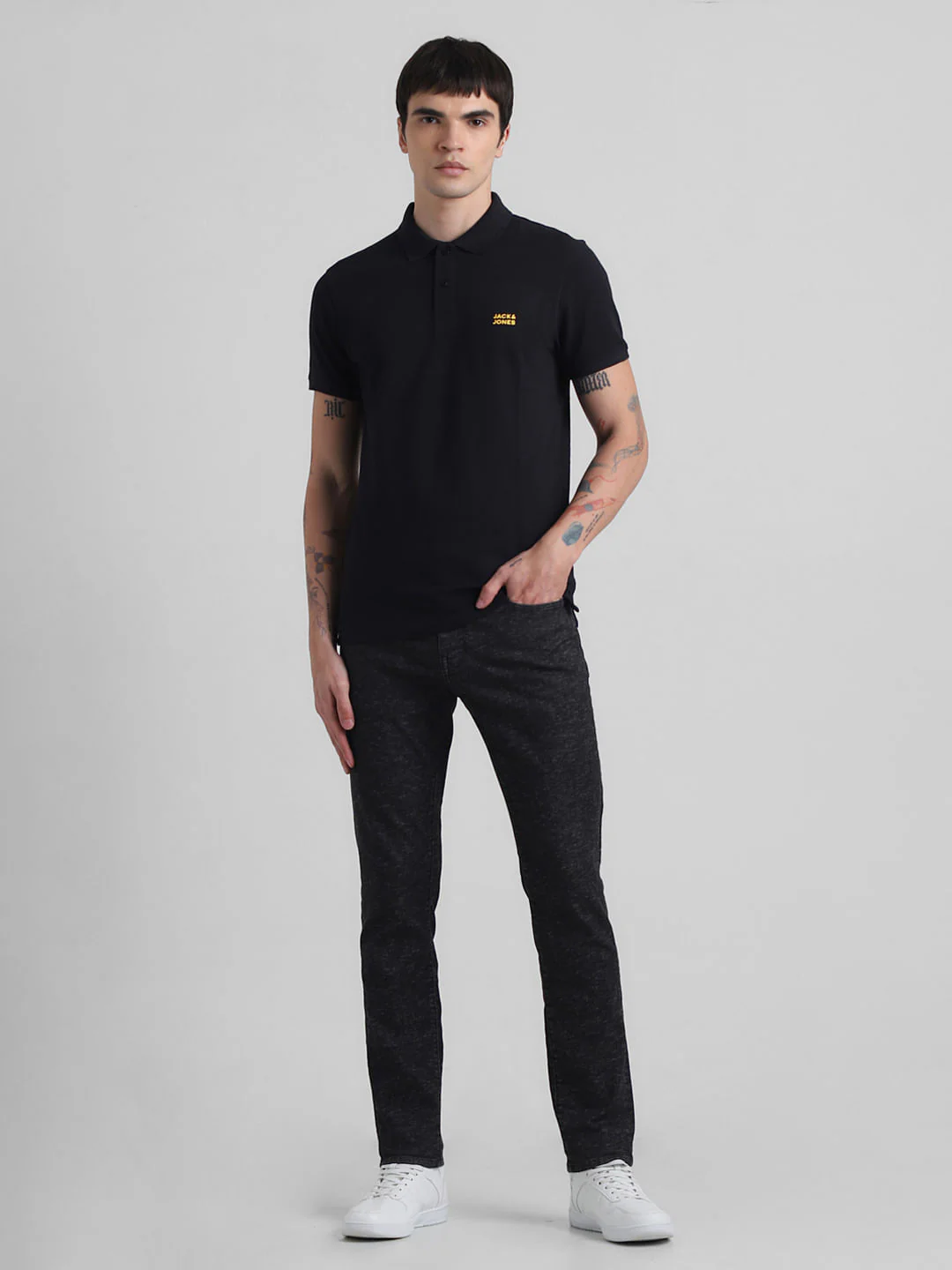 Black Logo Text Cotton Polo - Image 6