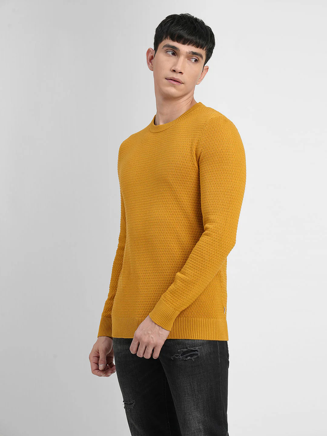 Mustard Textured Cotton Sweater - Image 3