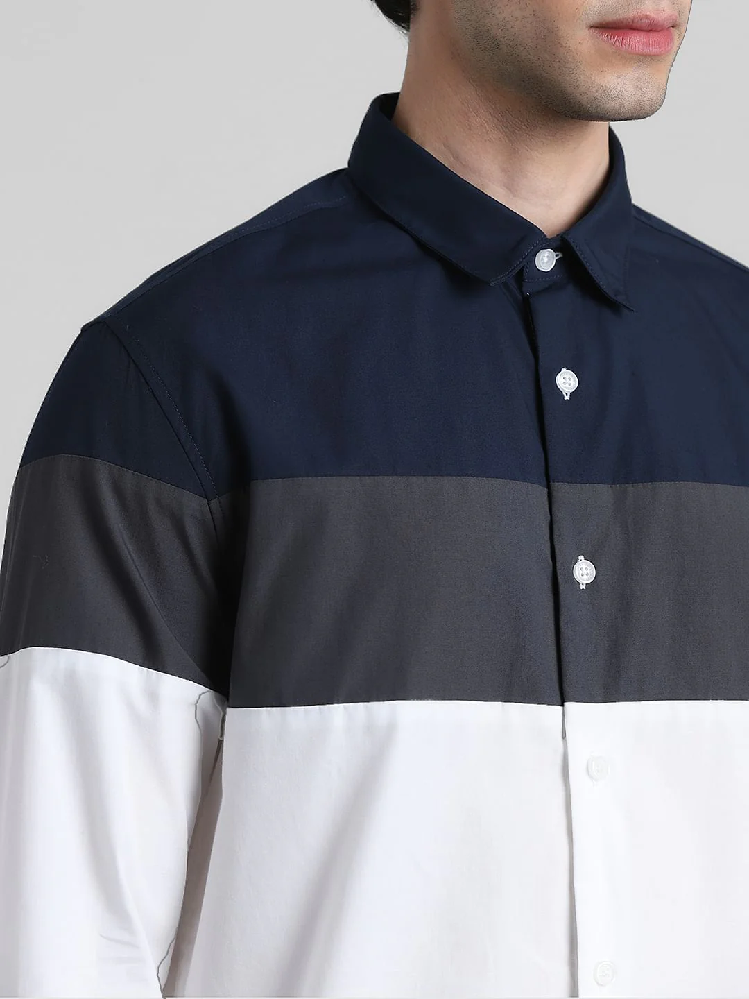 White Colourblocked Cotton Shirt - Image 5