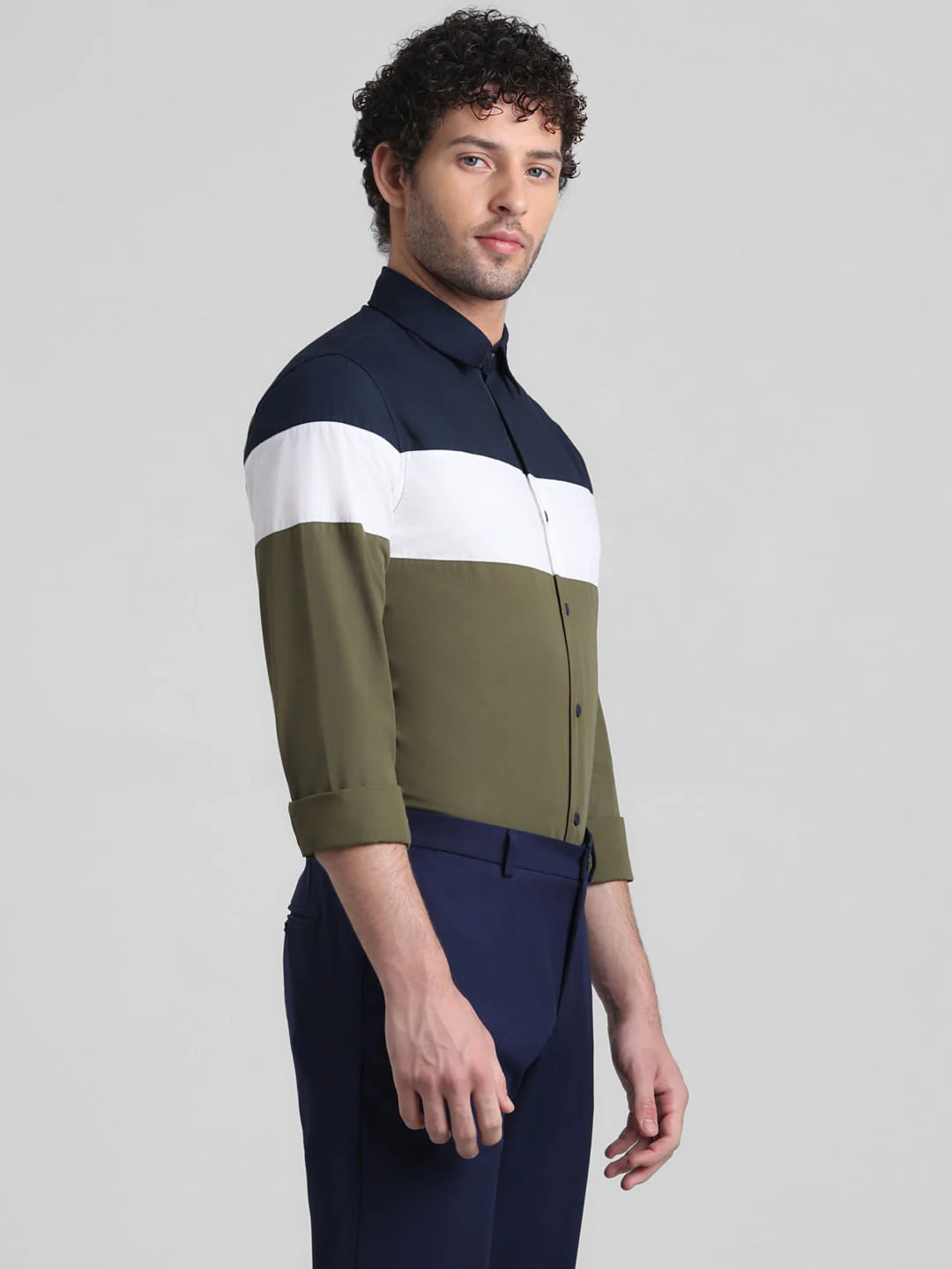 Green Colourblocked Full Sleeves Shirt - Image 3