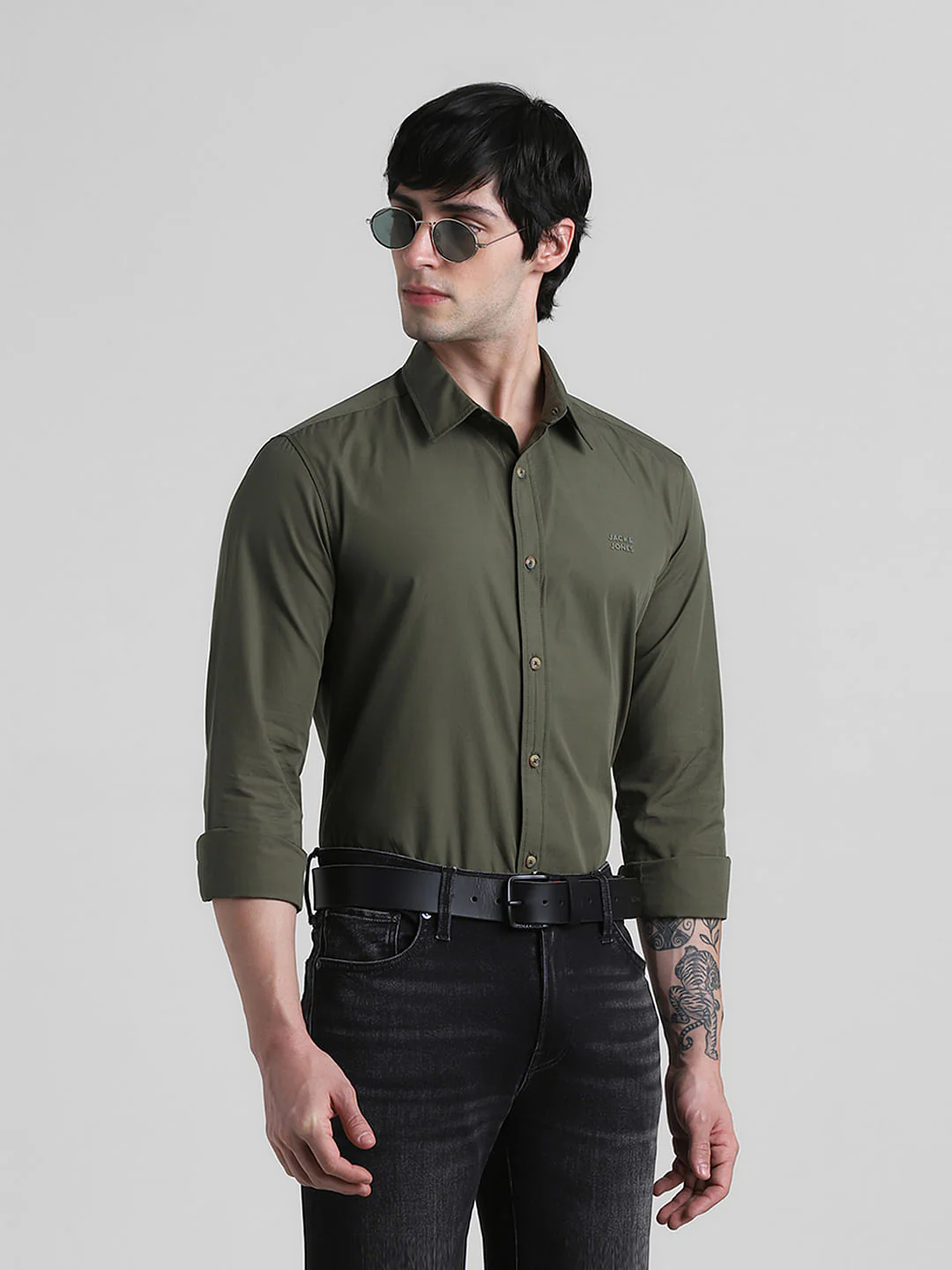 Green Cotton Full Sleeves Shirt