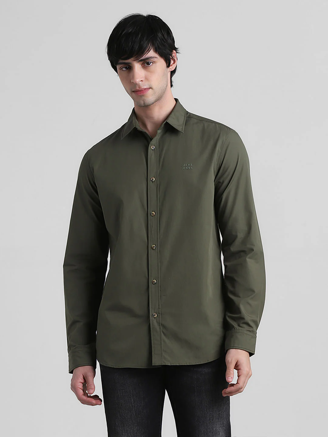 Green Cotton Full Sleeves Shirt - Image 2