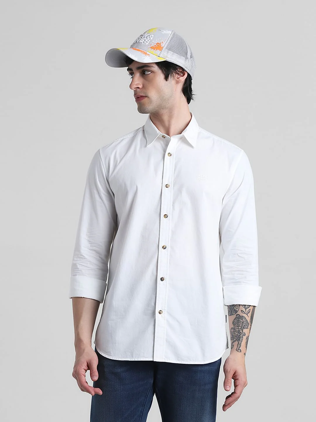 White Cotton Full Sleeves Shirt