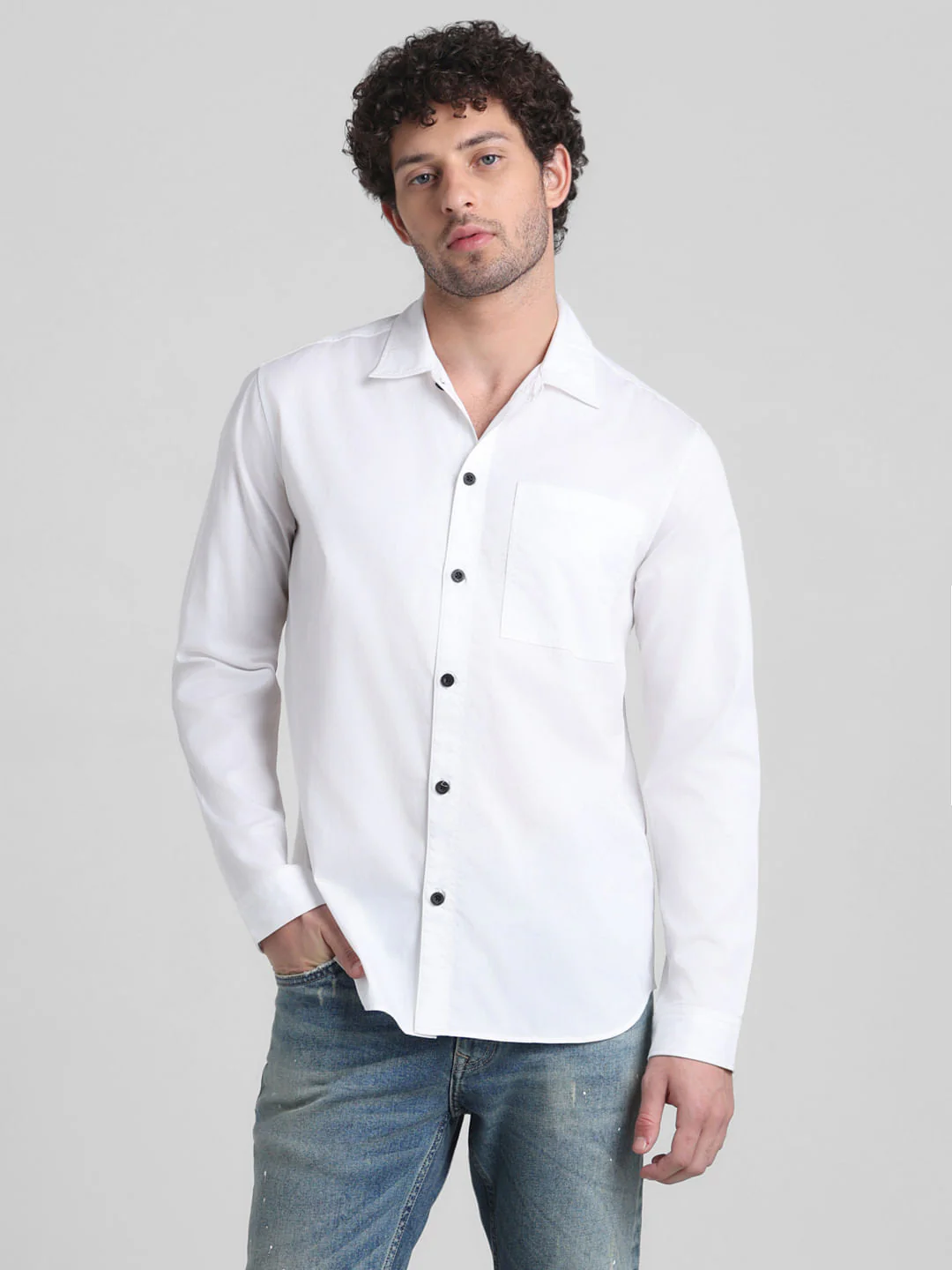 White Placement Print Cotton Shirt - Image 2