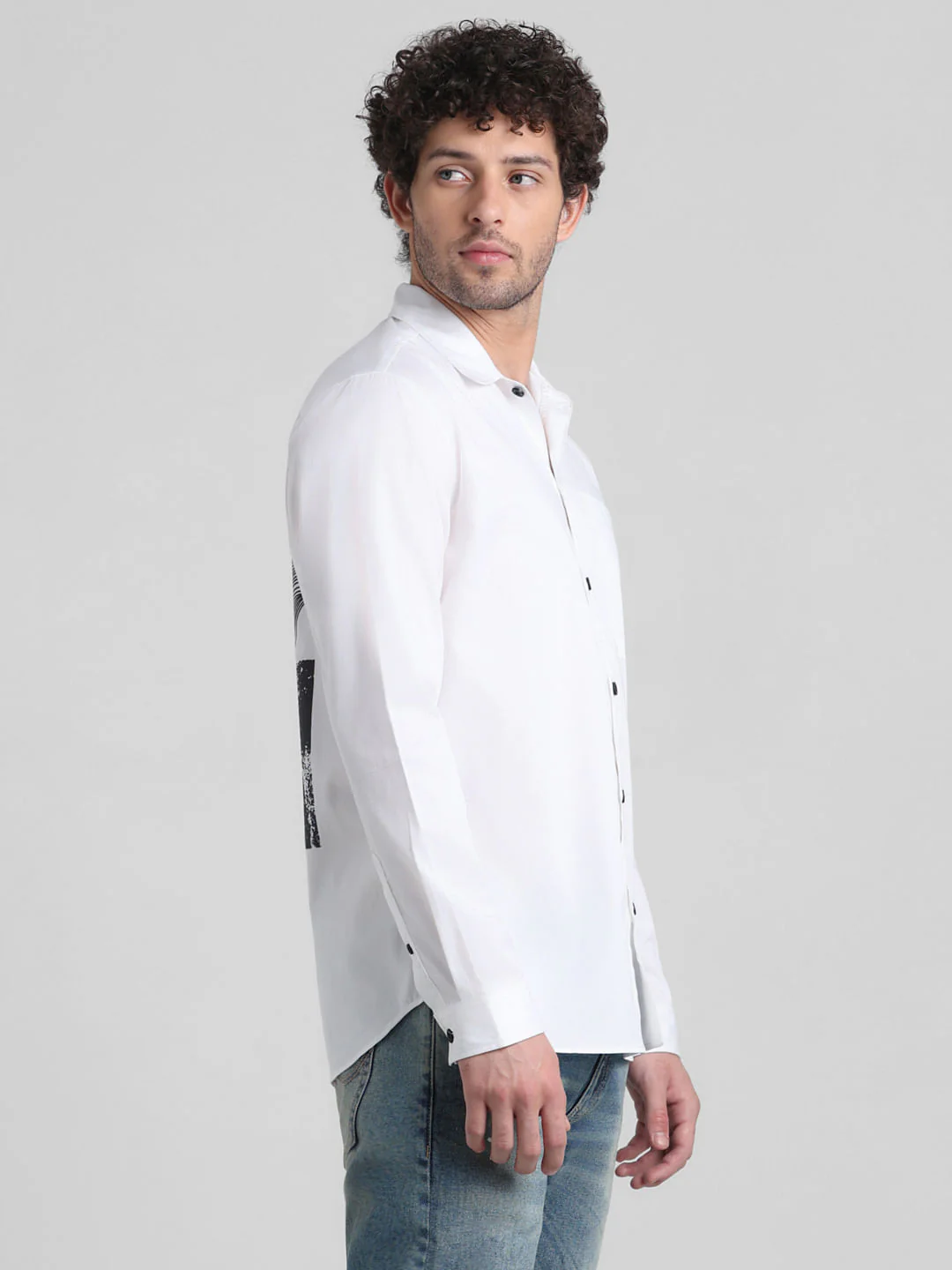 White Placement Print Cotton Shirt - Image 3