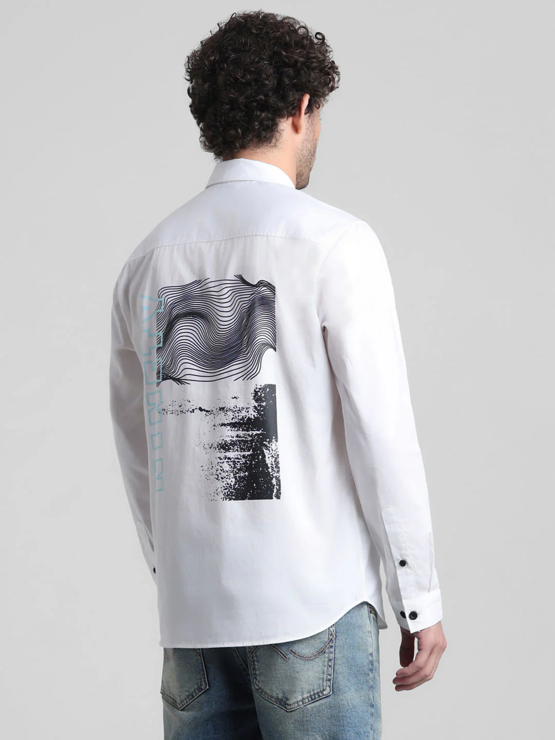 White Placement Print Cotton Shirt - Image 4