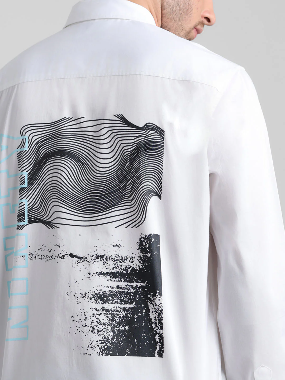 White Placement Print Cotton Shirt - Image 6