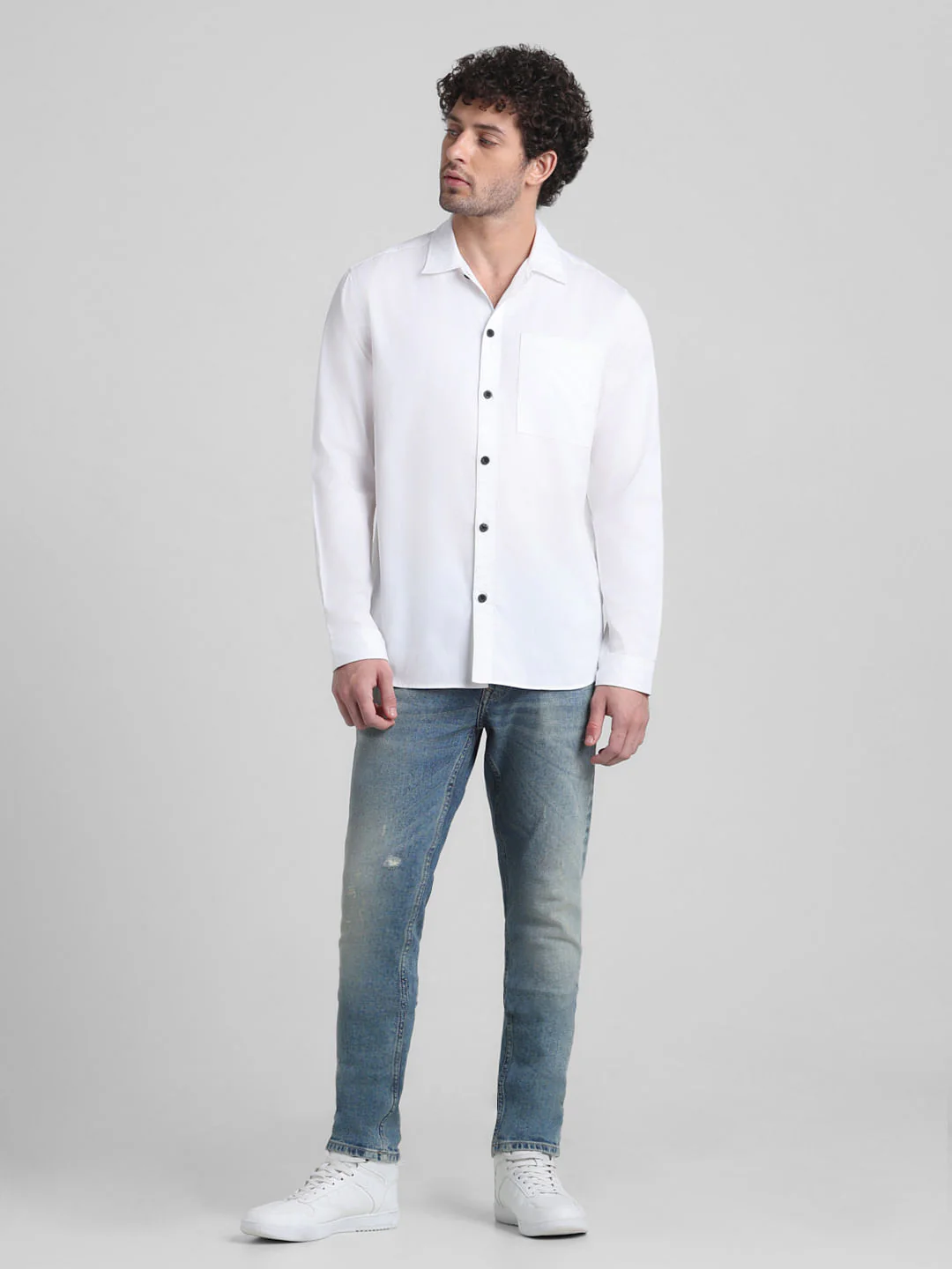 White Placement Print Cotton Shirt - Image 7