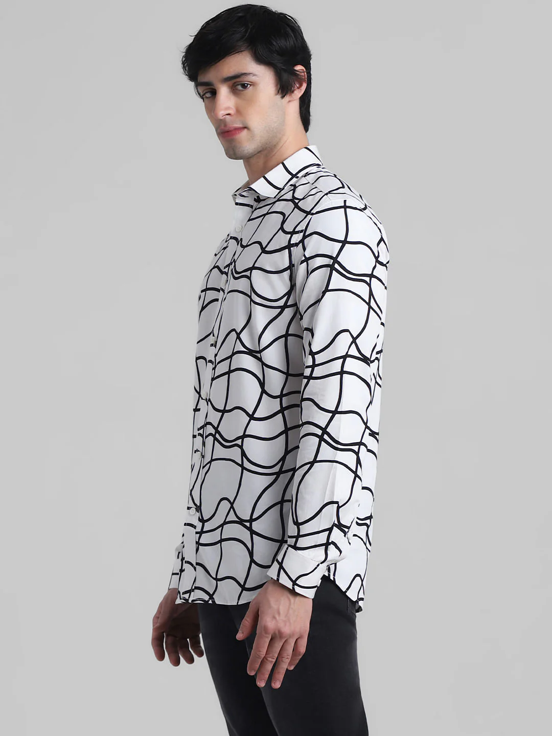 White Abstract Print Cotton Shirt - Image 3