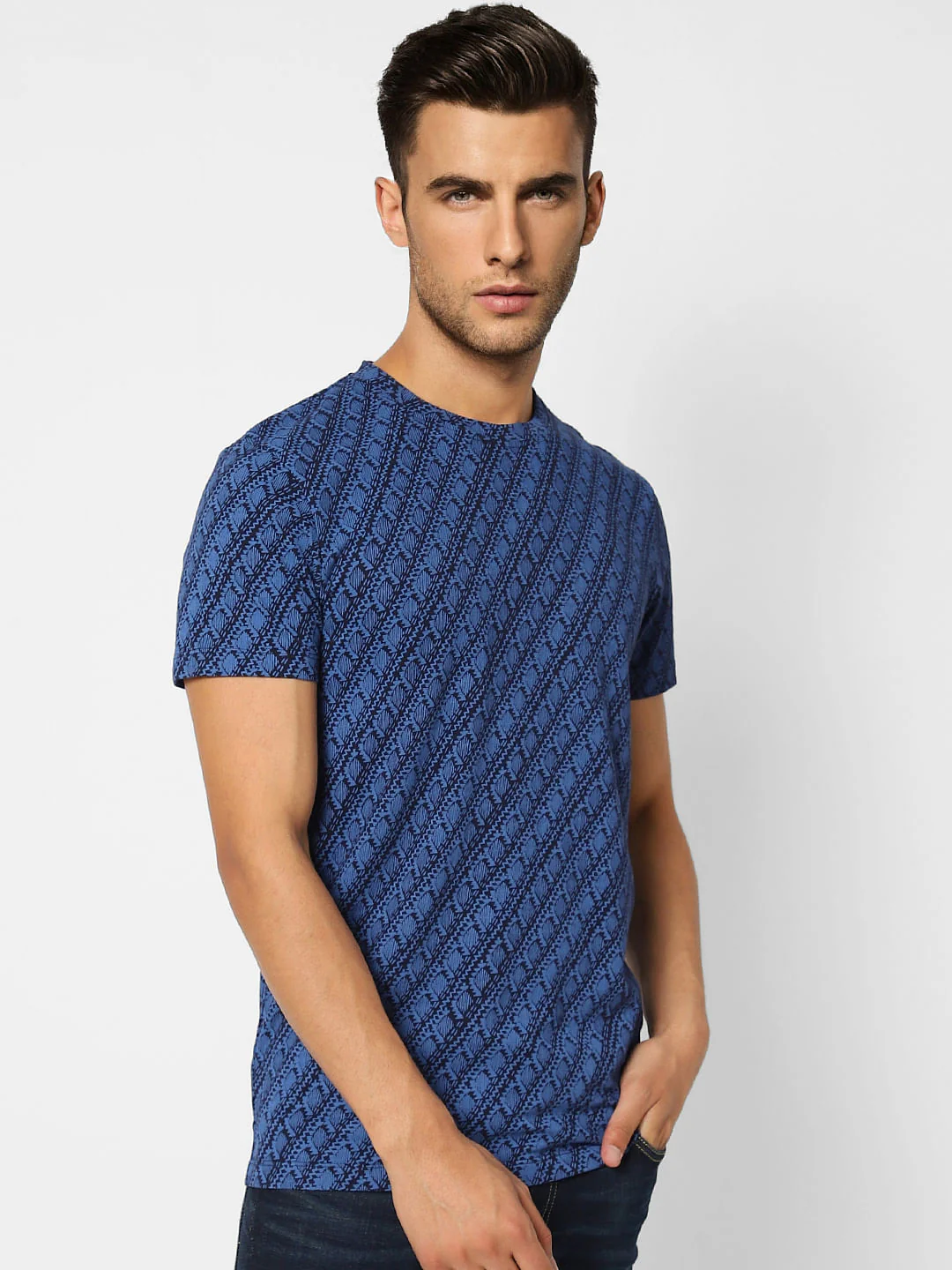 Black & Blue Printed Crew Neck T-shirt - Image 2