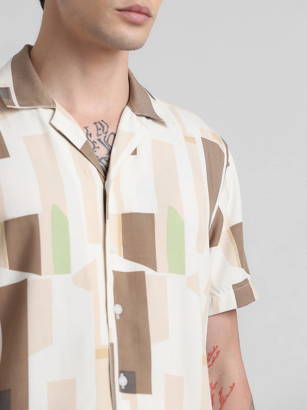 White Colourblocked Short Sleeves Shirt - Image 5