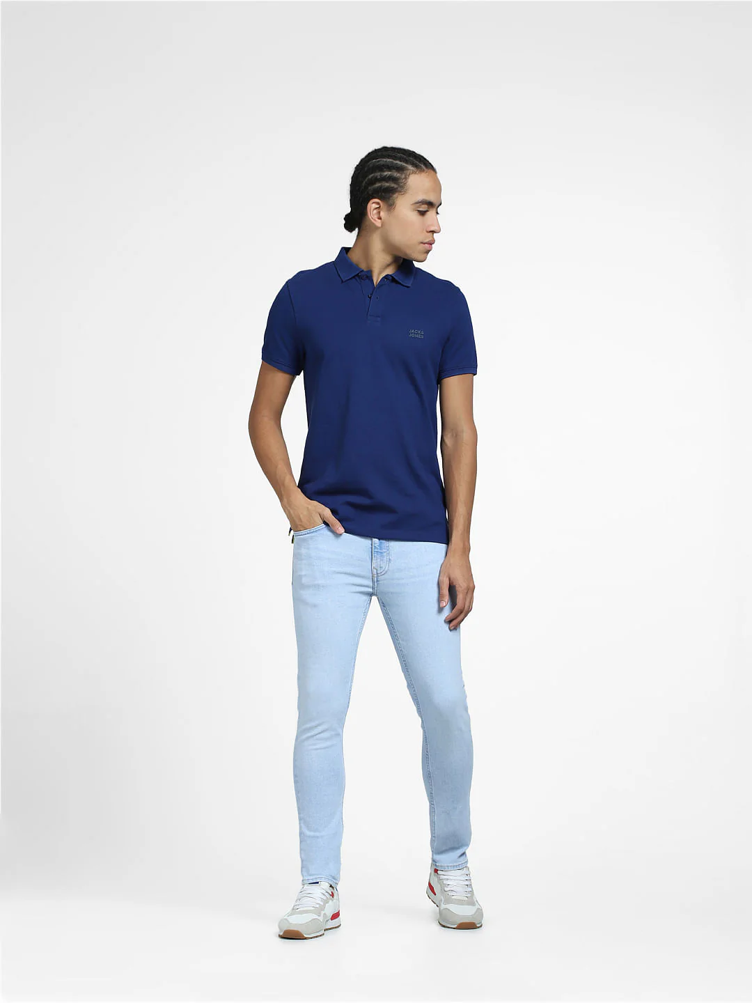 Dark Blue Logo Print Polo Neck T-shirt - Image 6