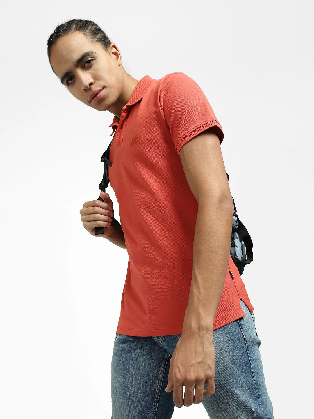 Rust Red Logo Print Polo Neck T-shirt