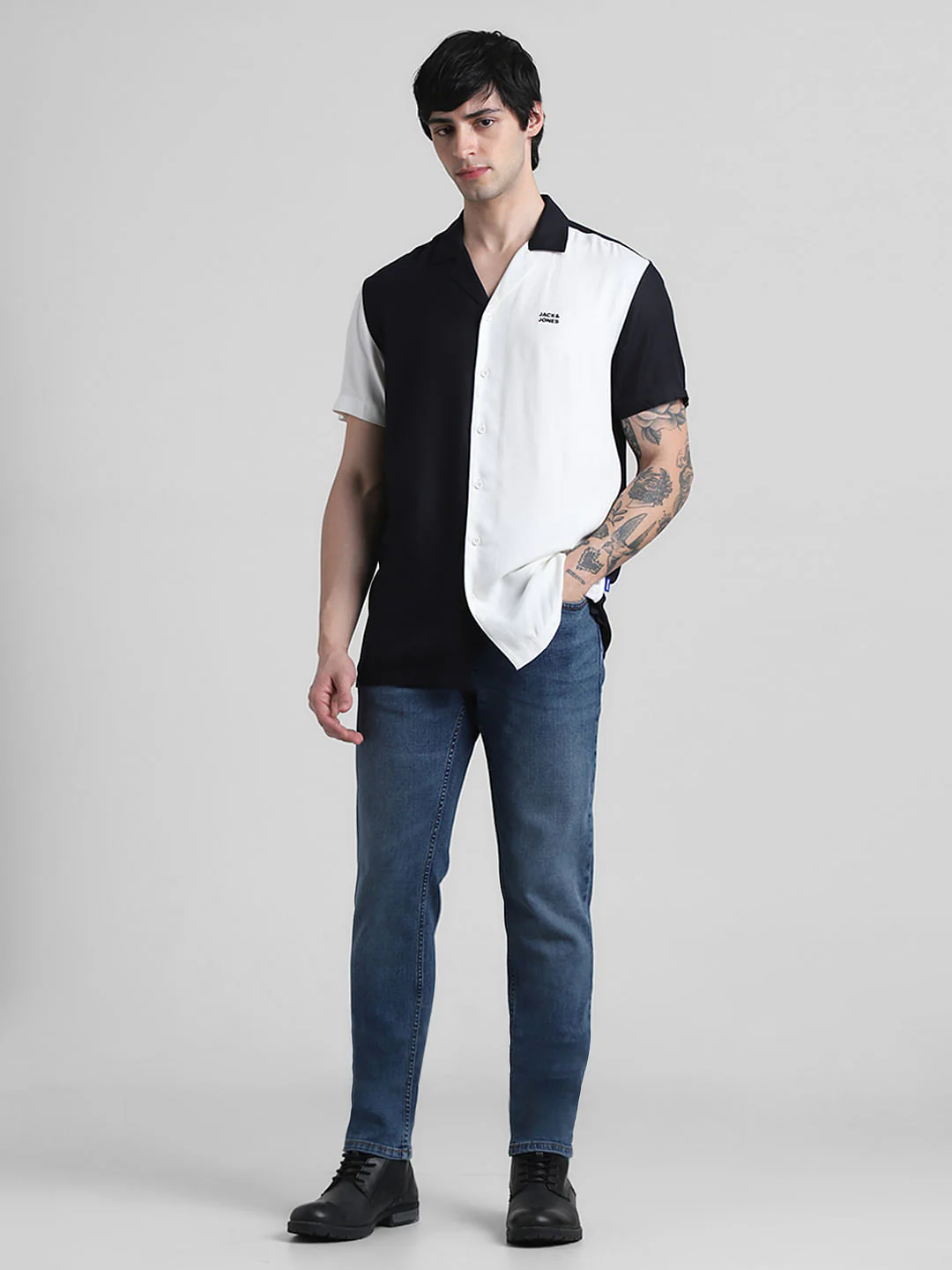 White Colourblocked Short Sleeves Shirt - Image 6